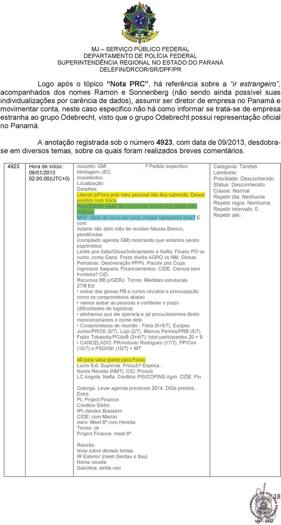 oficial no Panamá. A anotação registrada sob o número 4923, com data de 09/2013, desdobrase em diversos temas, sobre os quais foram realizados breves comentários.