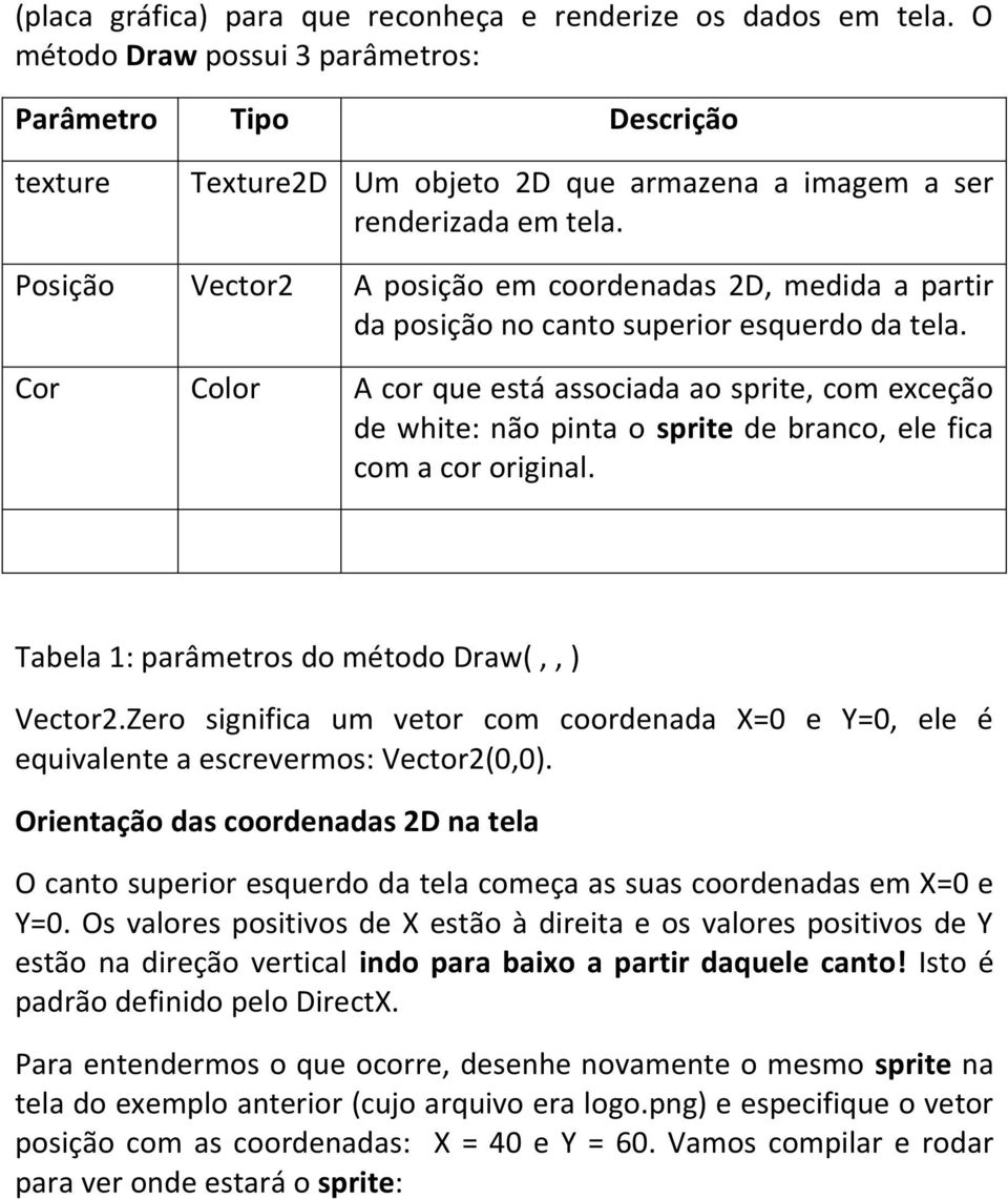 Posição Vector2 A posição em coordenadas 2D, medida a partir da posição no canto superior esquerdo da tela.