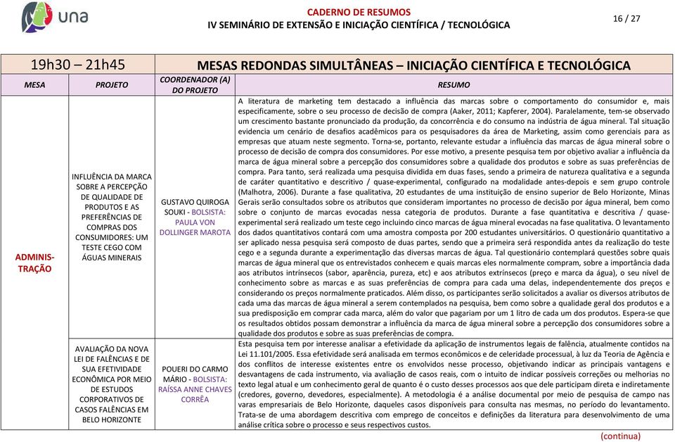 BOLSISTA: RAÍSSA ANNE CHAVES CORRÊA S REDONDAS SIMULTÂNEAS INICIAÇÃO CIENTÍFICA E TECNOLÓGICA A literatura de marketing tem destacado a influência das marcas sobre o comportamento do consumidor e,