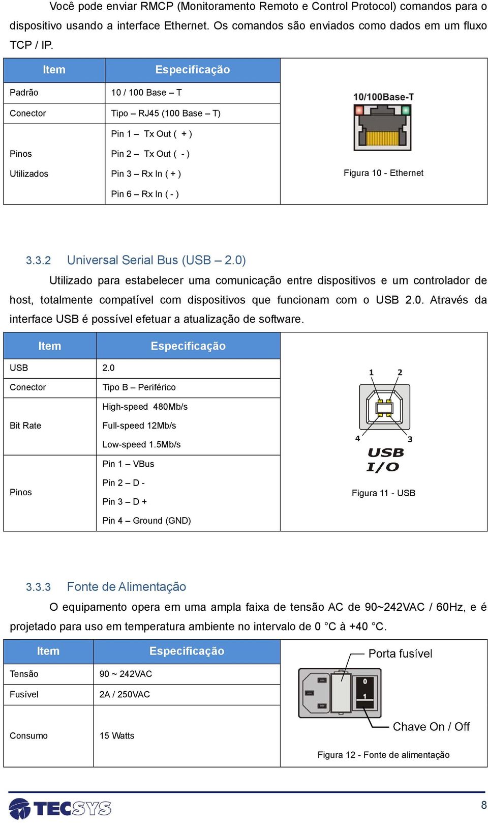 0) Utilizado para estabelecer uma comunicação entre dispositivos e um controlador de host, totalmente compatível com dispositivos que funcionam com o USB 2.0. Através da interface USB é possível efetuar a atualização de software.