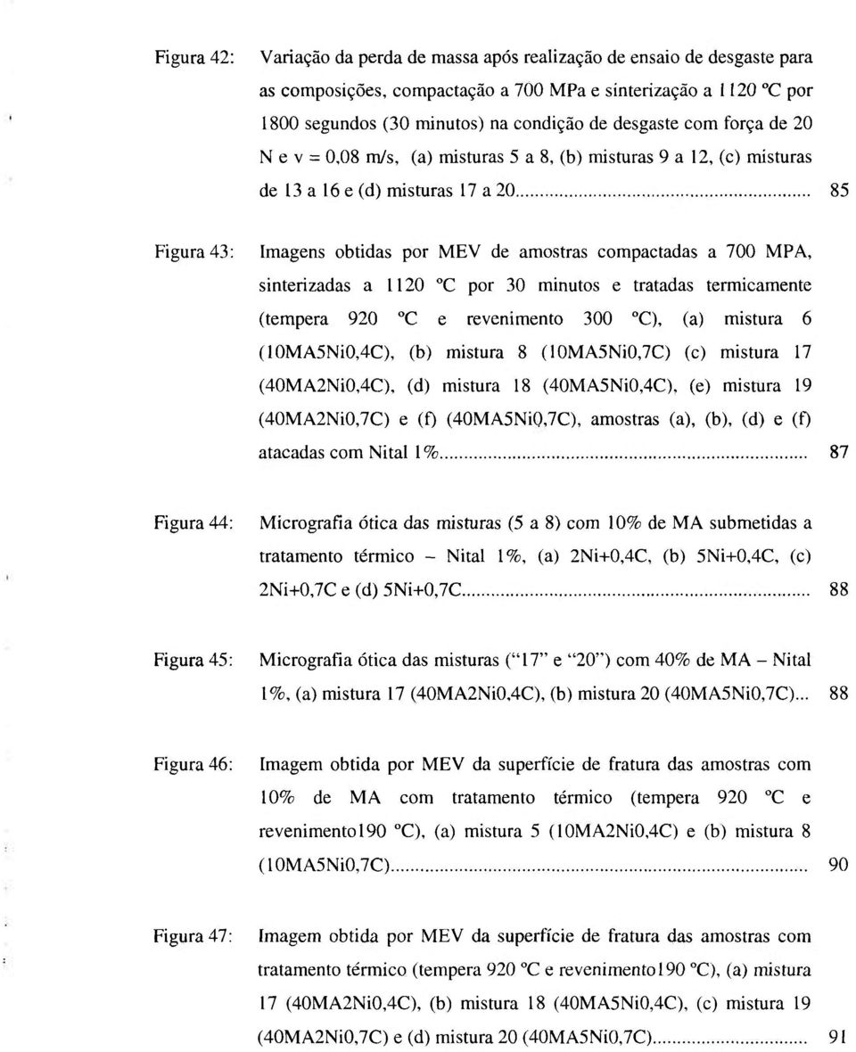 sinterizadas a 1120 C por 30 minutos e tratadas térmicamente (tempera 920 C e revenimento 300 C), (a) mistura 6 (10MA5NiO,4C), (b) mistura 8 (10MA5Ni0,7C) (c) mistura 17 (40MA2NiO,4C), (d) mistura 18