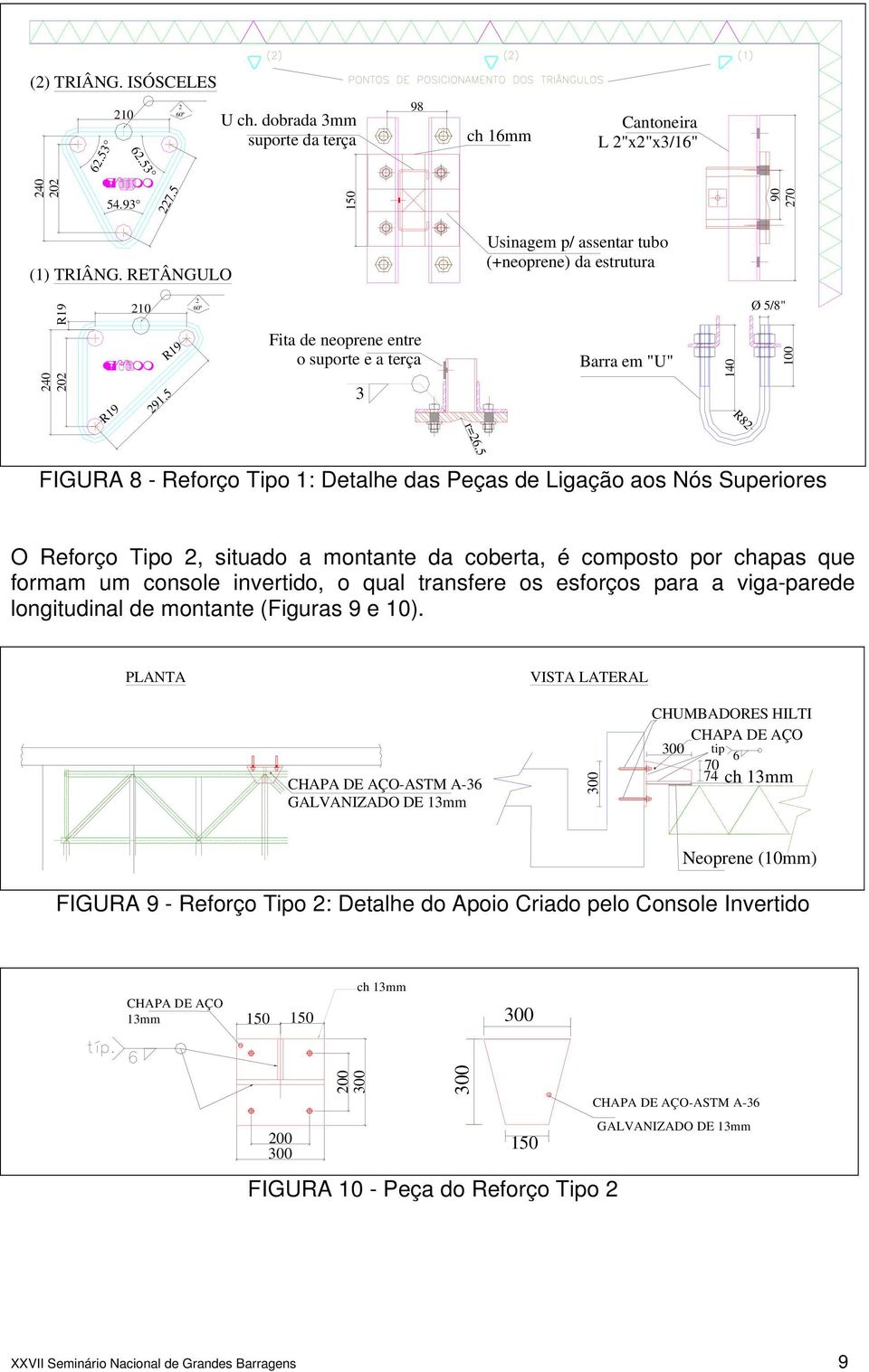 5 FIGURA 8 - Reforço Tipo 1: Detalhe das Peças de Ligação aos Nós Superiores O Reforço Tipo 2, situado a montante da coberta, é composto por chapas que formam um console invertido, o qual transfere