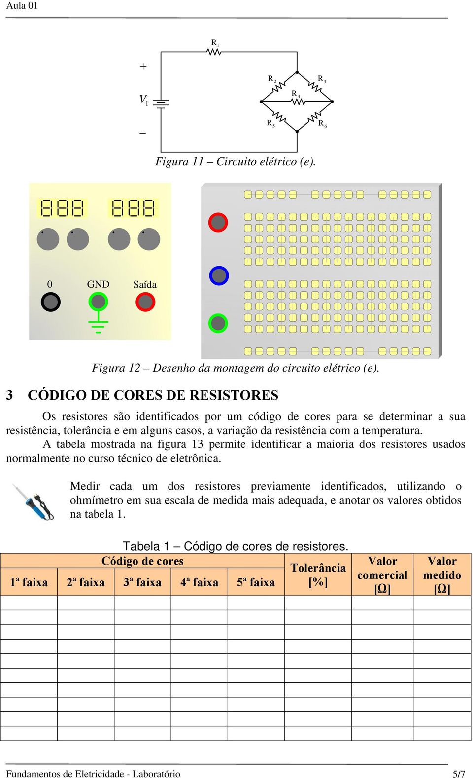 A tabela mostrada na figura 1 permite identificar a maioria dos resistores usados normalmente no curso técnico de eletrônica.