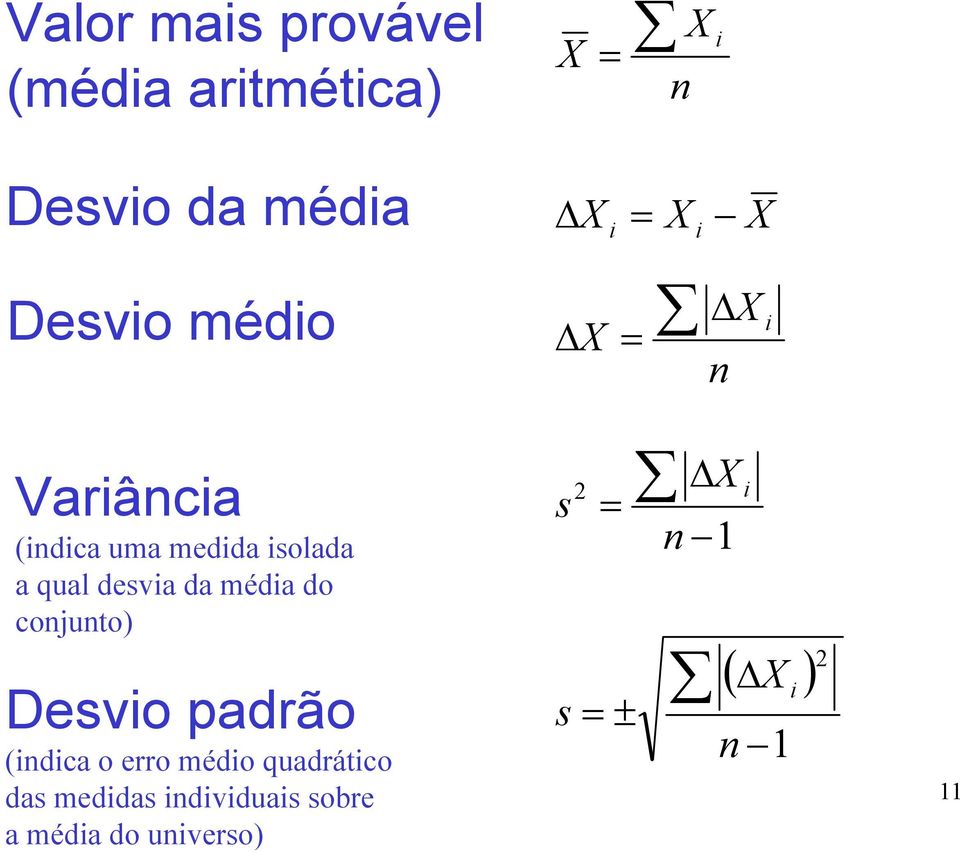 média do conjunto) Desvio padrão (indica o erro médio quadrático das