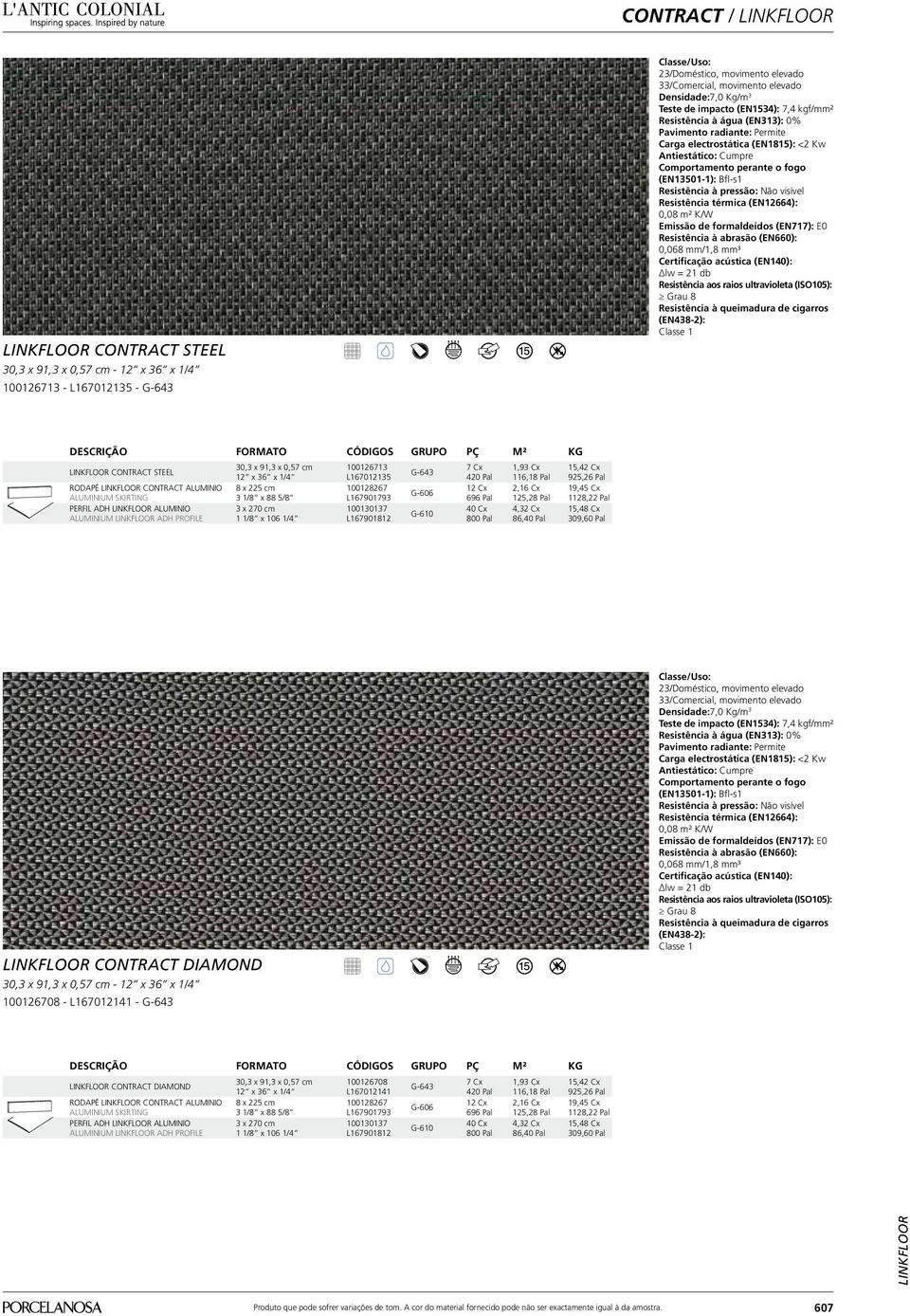 visível Resistência térmica (EN12664): 0,08 m² K/W Emissão de formaldeídos (EN717): E0 Resistência à abrasão (EN660): 0,068 mm/1,8 mm³ Certificação acústica (EN140): Δlw = 21 db Resistência aos raios