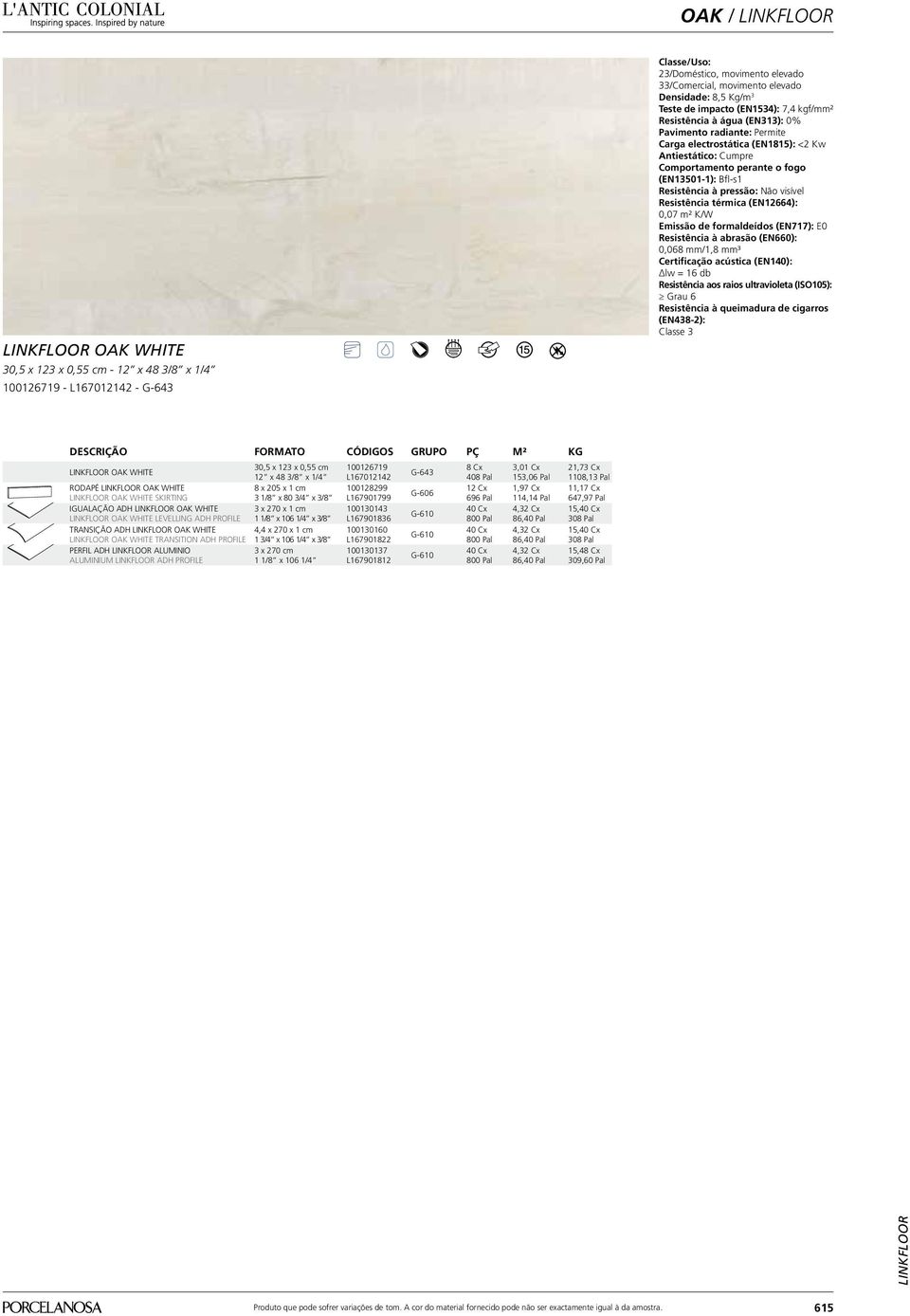 visível Resistência térmica (EN12664): 0,07 m² K/W Emissão de formaldeídos (EN717): E0 Resistência à abrasão (EN660): 0,068 mm/1,8 mm³ Certificação acústica (EN140): Δlw = 16 db Resistência aos raios