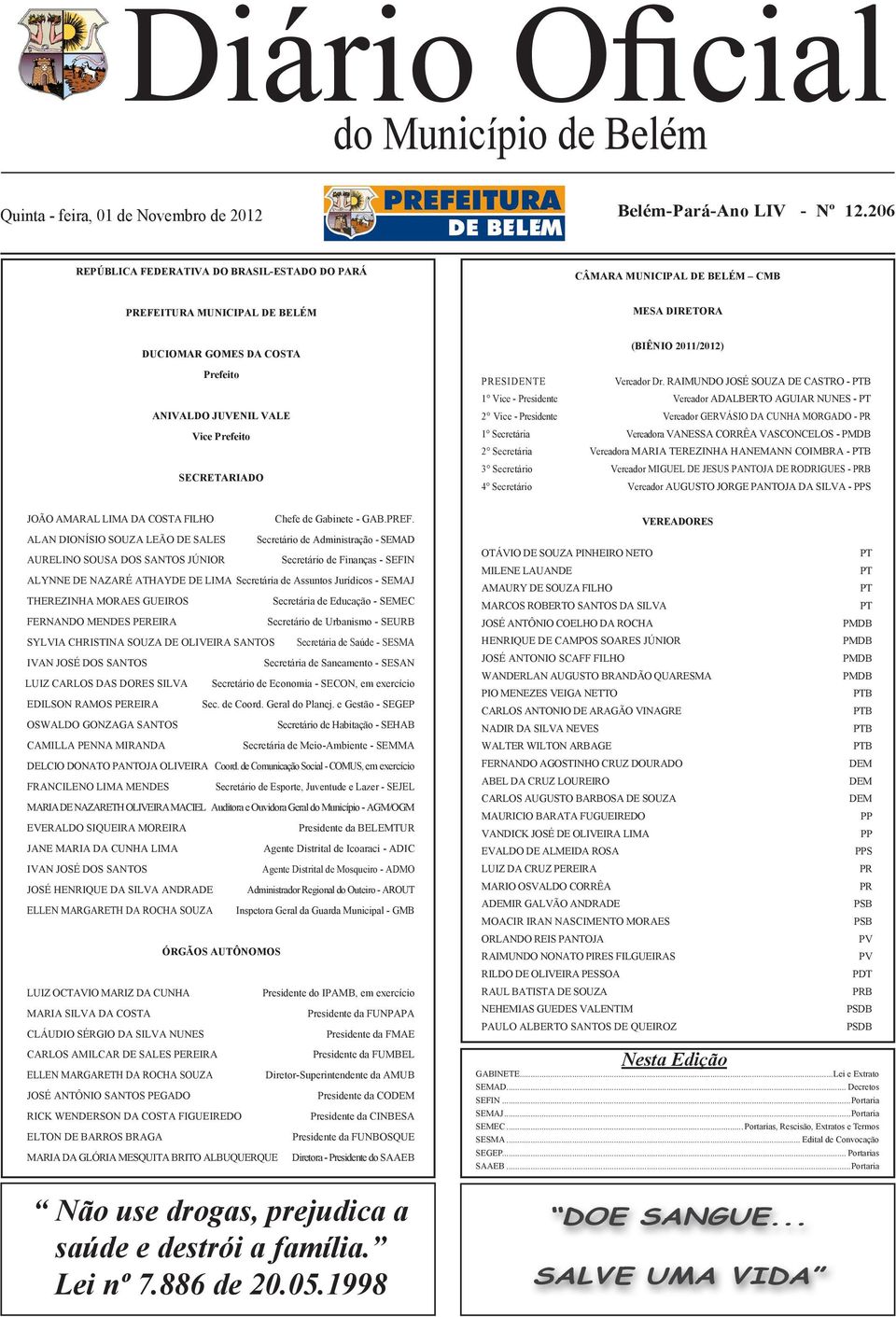 SECRETARIADO (BIÊNIO 2011/2012) PRESIDENTE Vereador Dr.