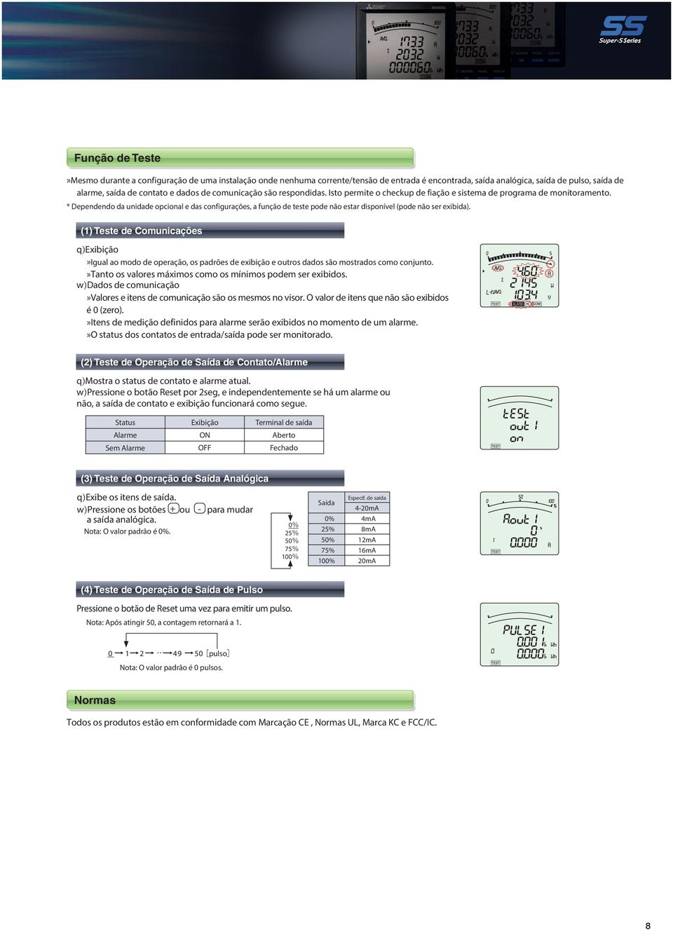 * Dependendo da unidade opcional e das configurações, a função de teste pode não estar disponível (pode não ser exibida).