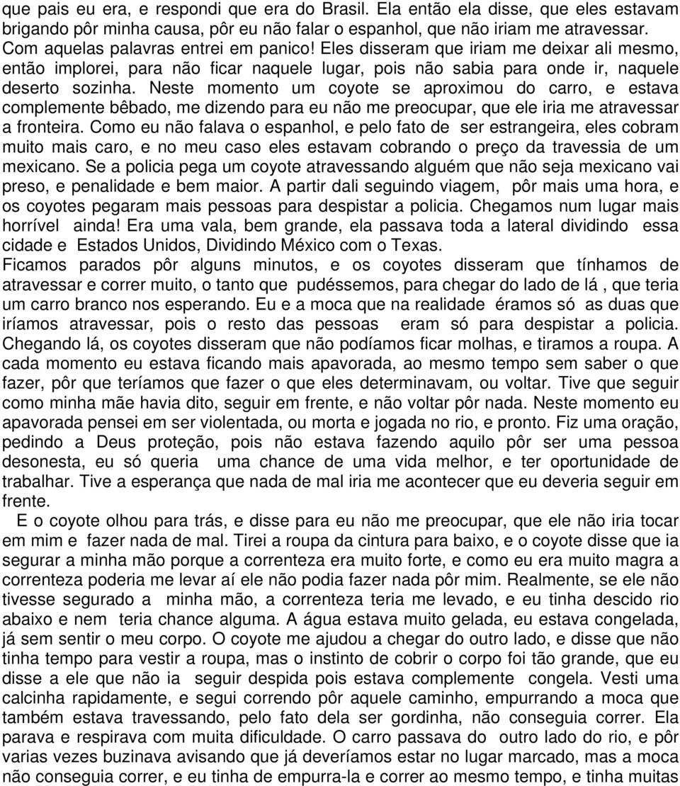 Neste momento um coyote se aproximou do carro, e estava complemente bêbado, me dizendo para eu não me preocupar, que ele iria me atravessar a fronteira.