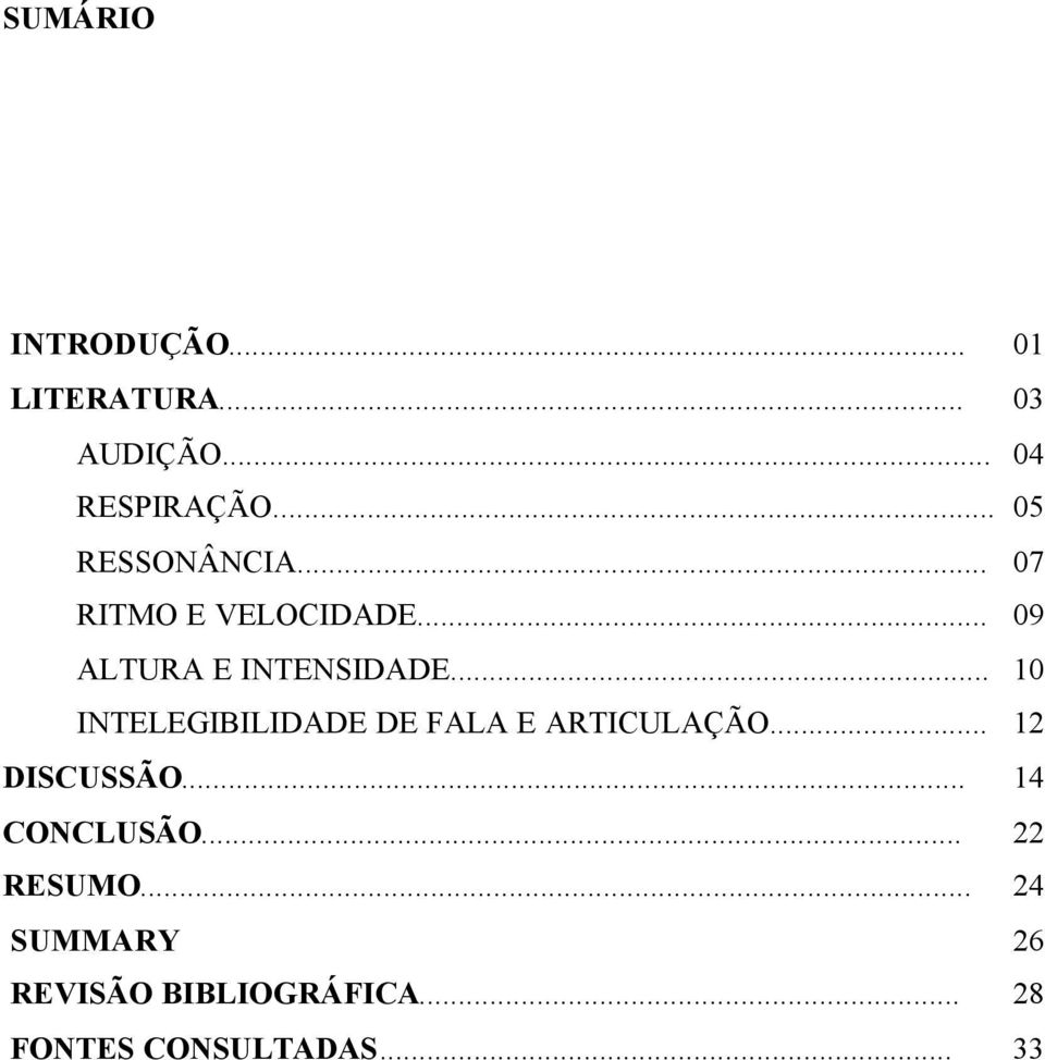 .. 10 INTELEGIBILIDADE DE FALA E ARTICULAÇÃO... 12 DISCUSSÃO.