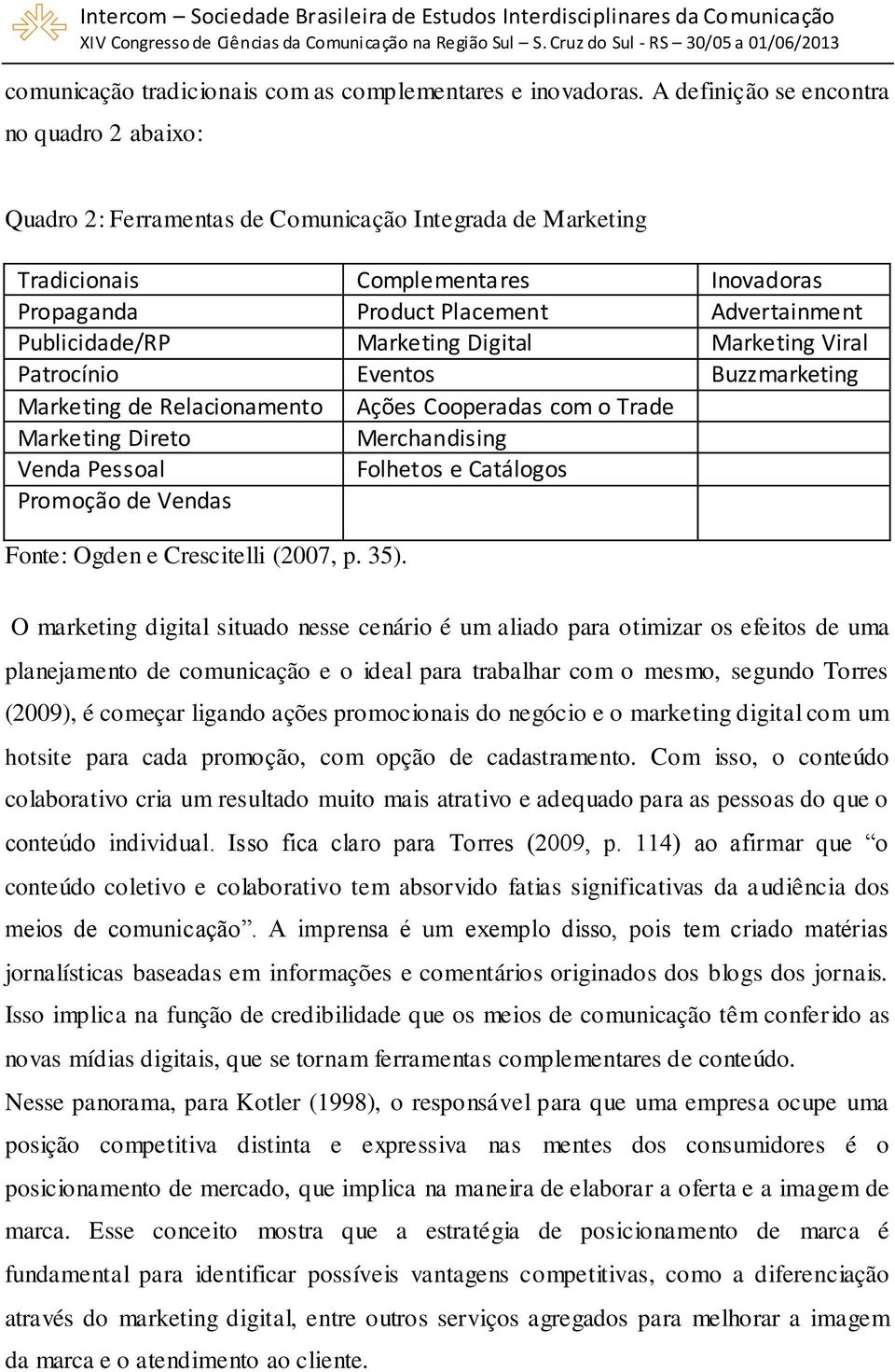 Publicidade/RP Marketing Digital Marketing Viral Patrocínio Eventos Buzzmarketing Marketing de Relacionamento Ações Cooperadas com o Trade Marketing Direto Merchandising Venda Pessoal Folhetos e