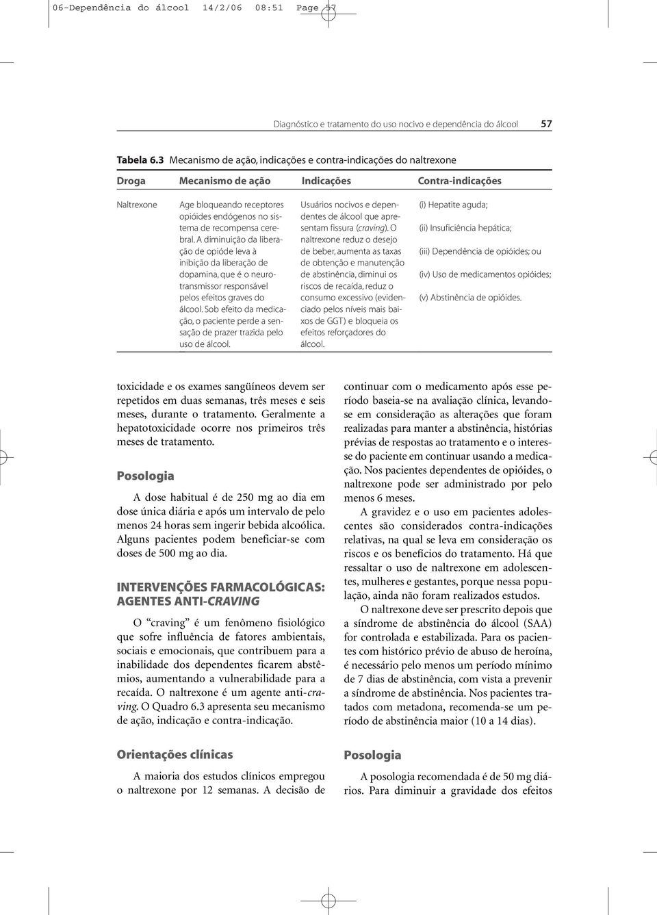 cerebral. A diminuição da liberação de opióde leva à inibição da liberação de dopamina, que é o neurotransmissor responsável pelos efeitos graves do álcool.