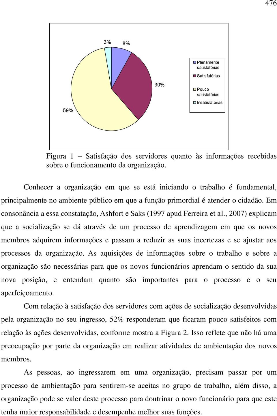 Em consonância a essa constatação, Ashfort e Saks (1997 apud Ferreira et al.