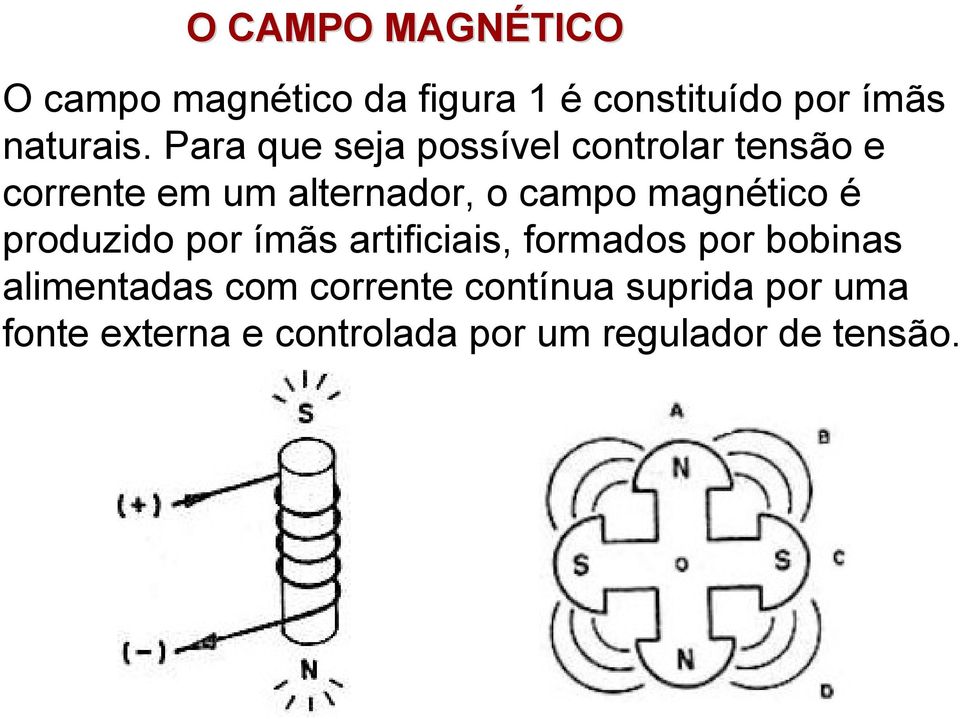 magnético é produzido por ímãs artificiais, formados por bobinas alimentadas com