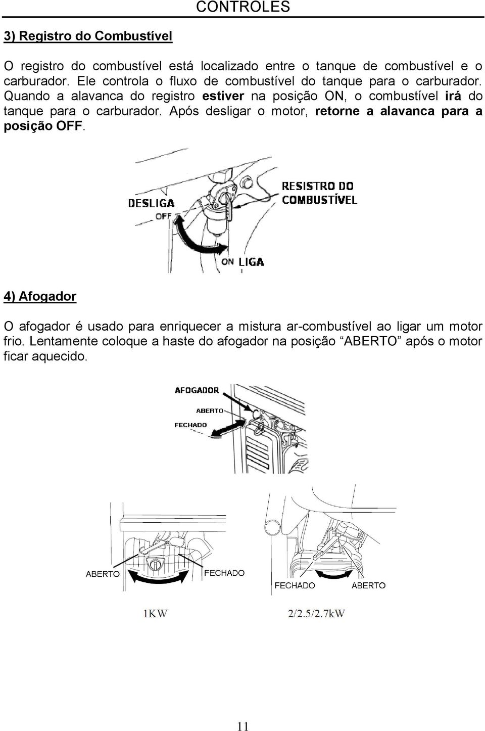 Quando a alavanca do registro estiver na posição ON, o combustível irá do tanque para o carburador.