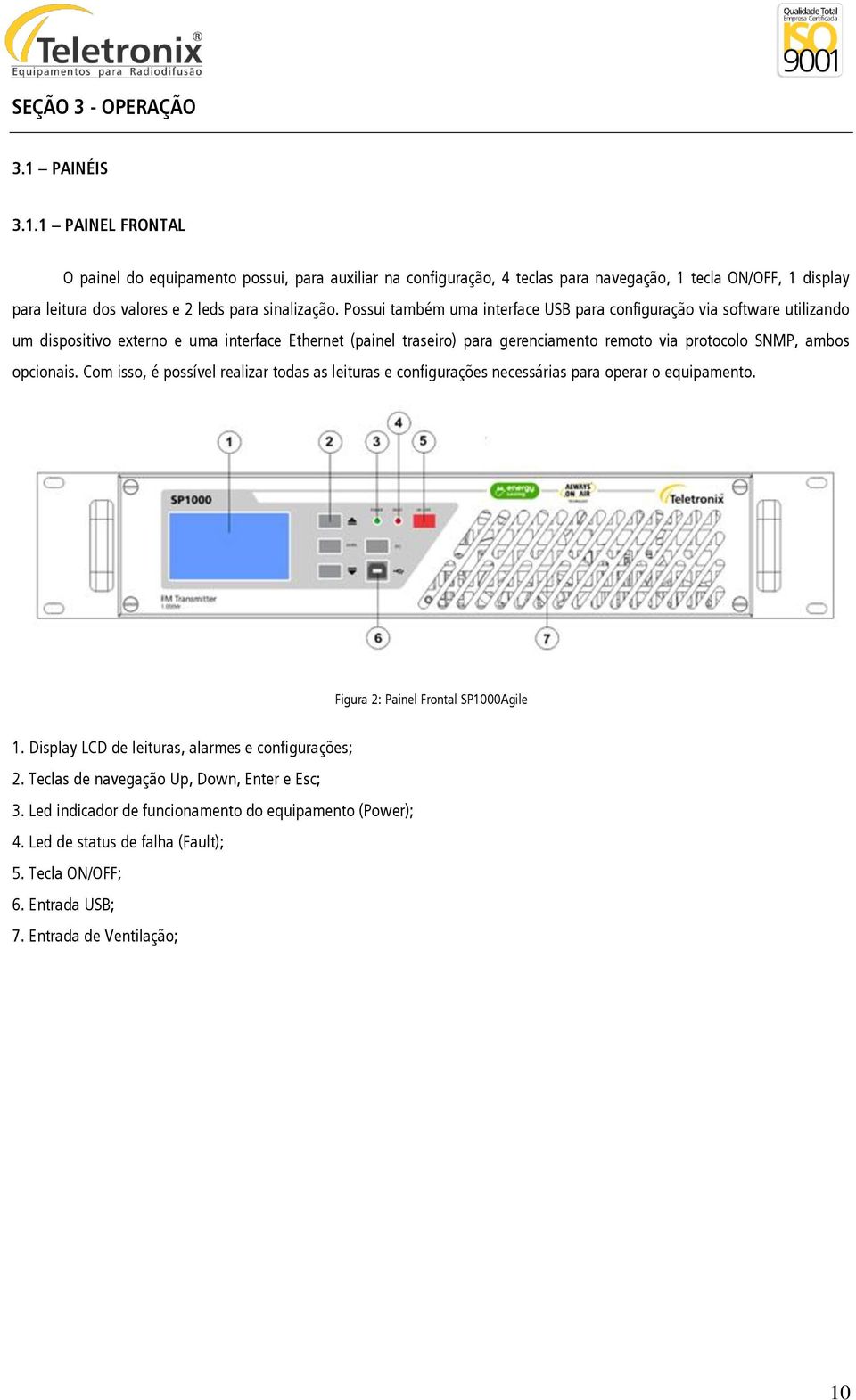 Possui também uma interface USB para configuração via software utilizando um dispositivo externo e uma interface Ethernet (painel traseiro) para gerenciamento remoto via protocolo SNMP, ambos