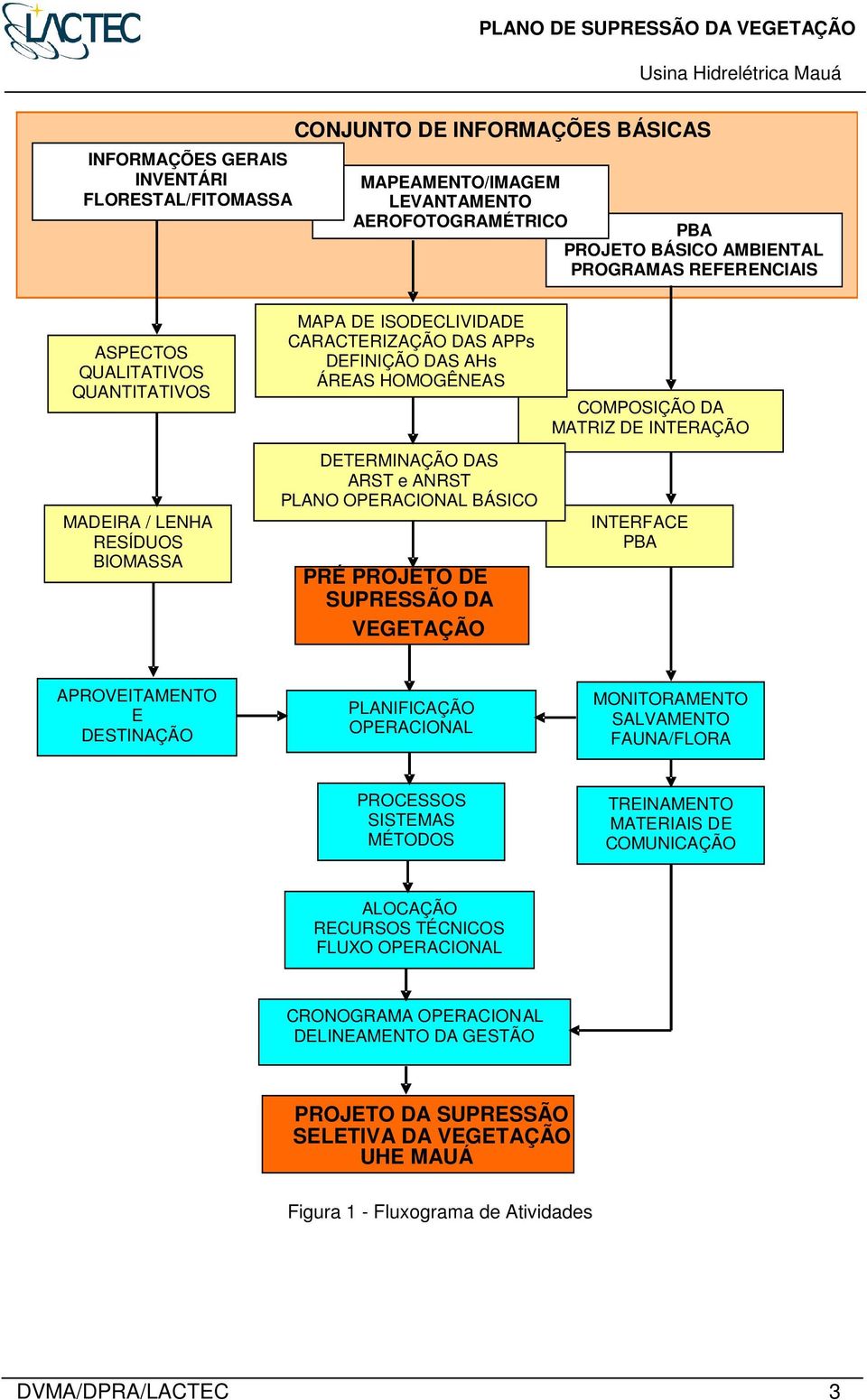 PRÉ PROJETO DE SUPRESSÃO DA VEGETAÇÃO COMPOSIÇÃO DA MATRIZ DE INTERAÇÃO INTERFACE PBA APROVEITAMENTO E DESTINAÇÃO PLANIFICAÇÃO OPERACIONAL MONITORAMENTO SALVAMENTO FAUNA/FLORA PROCESSOS SISTEMAS