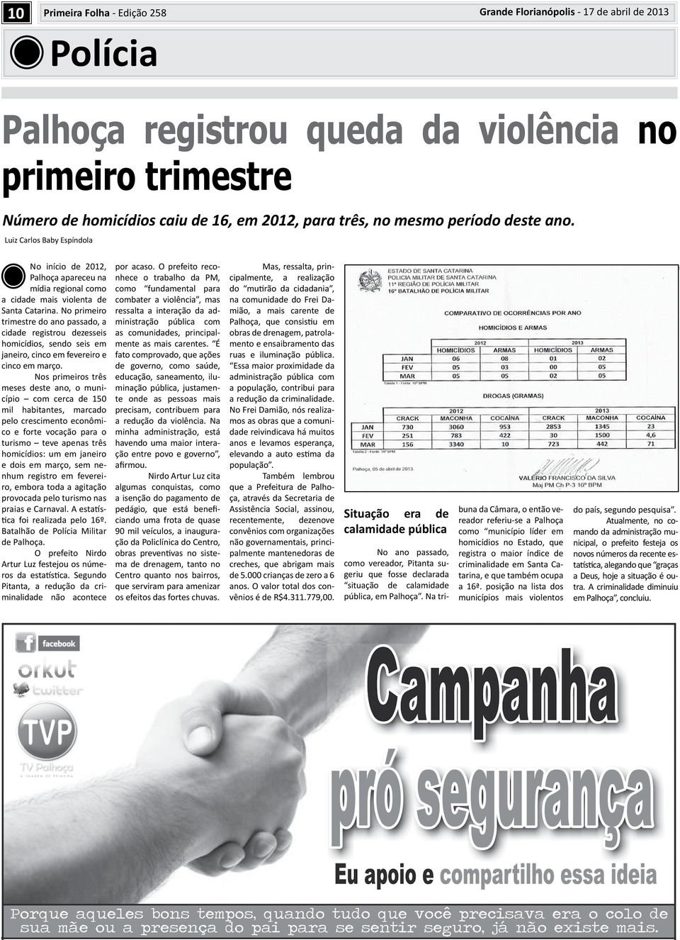 No primeiro trimestre do ano passado, a cidade registrou dezesseis homicídios, sendo seis em janeiro, cinco em fevereiro e cinco em março.