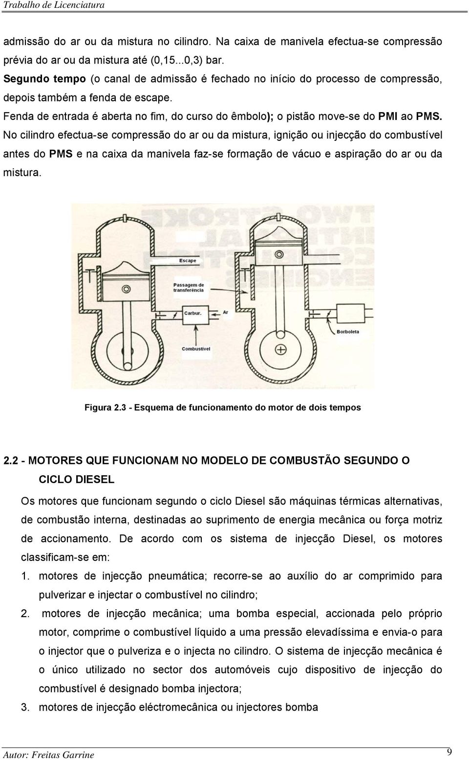 Fenda de entrada é aberta no fim, do curso do êmbolo); o pistão move-se do PMI ao PMS.