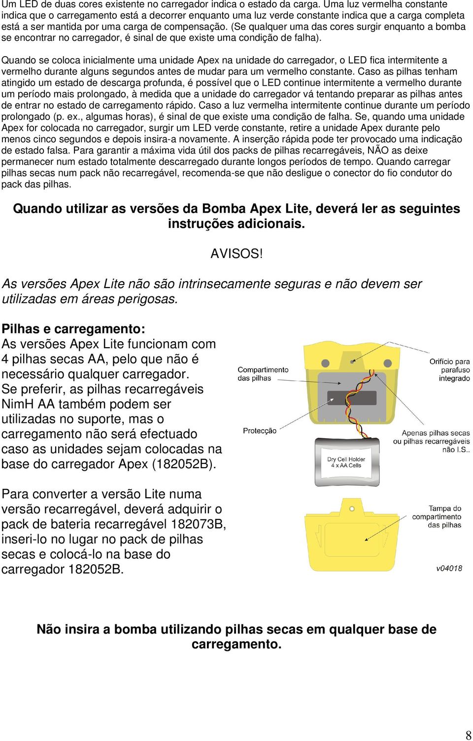 (Se qualquer uma das cores surgir enquanto a bomba se encontrar no carregador, é sinal de que existe uma condição de falha).