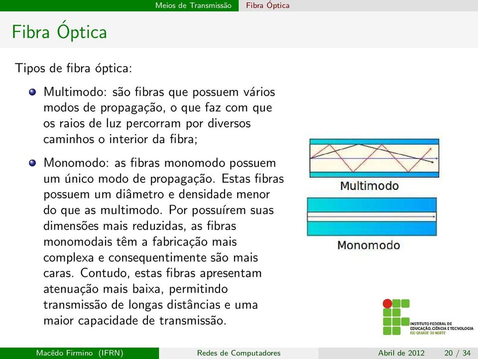 Estas fibras possuem um diâmetro e densidade menor do que as multimodo.