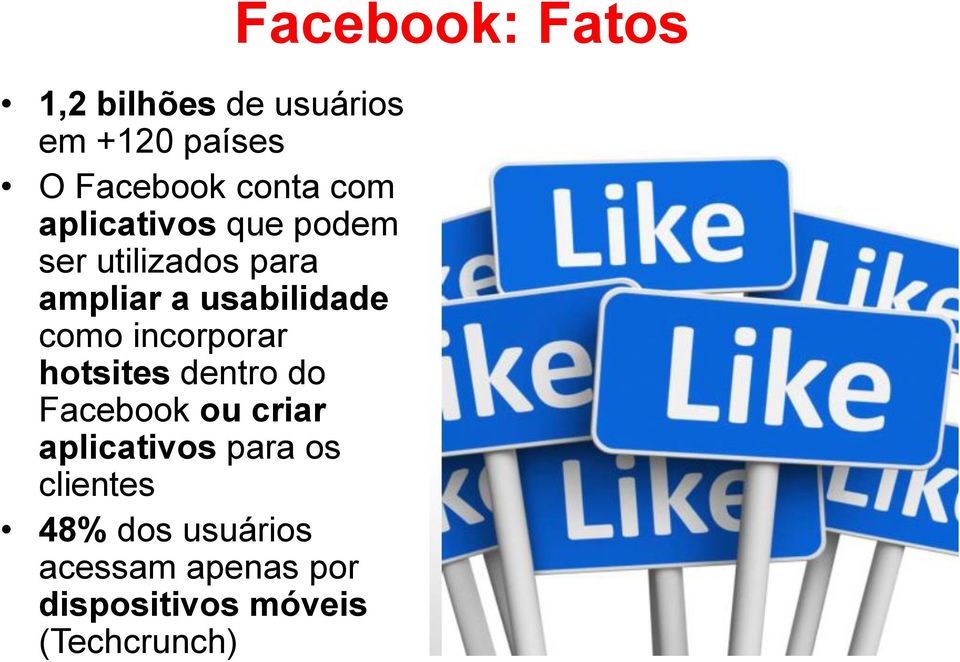 hotsites dentro do Facebook ou criar aplicativos para os clientes 48%