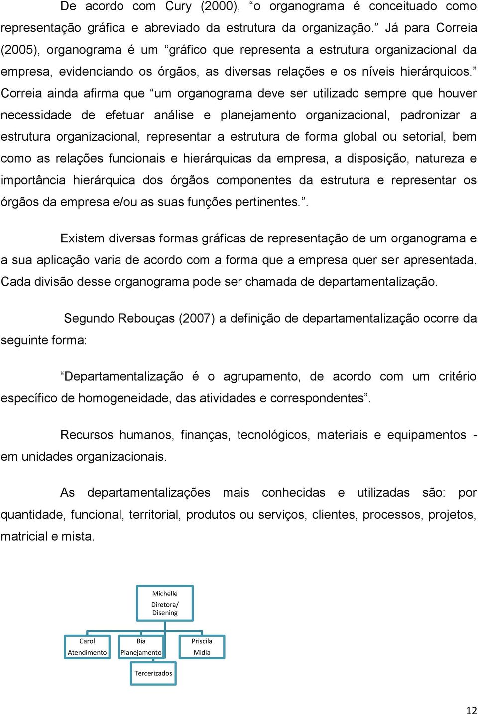 Correia ainda afirma que um organograma deve ser utilizado sempre que houver necessidade de efetuar análise e planejamento organizacional, padronizar a estrutura organizacional, representar a