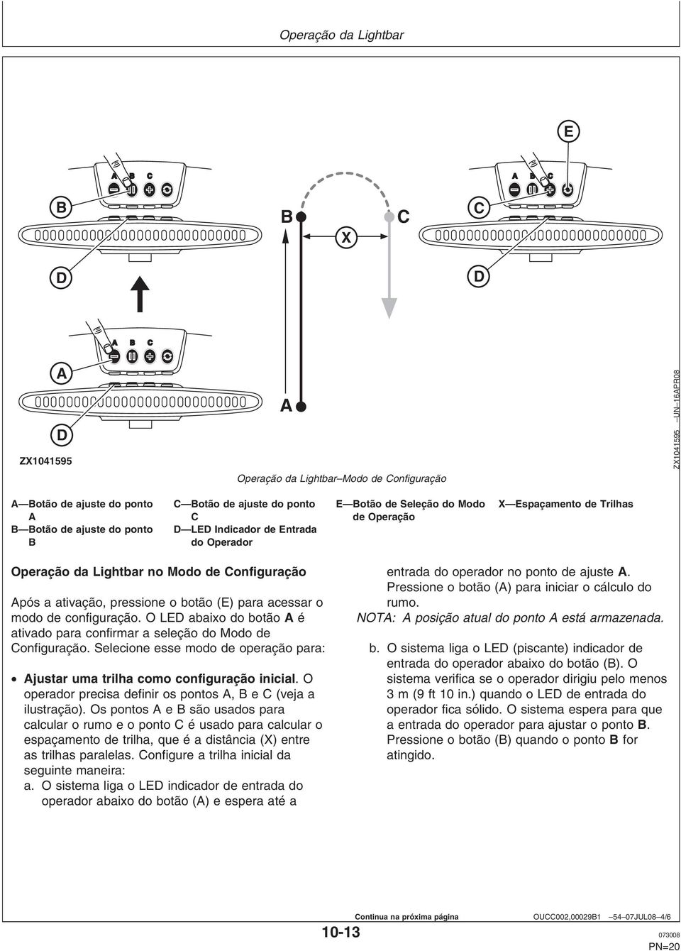 acessar o modo de configuração. O LED abaixo do botão A é ativado para confirmar a seleção do Modo de Configuração. Selecione esse modo de operação para: Ajustar uma trilha como configuração inicial.