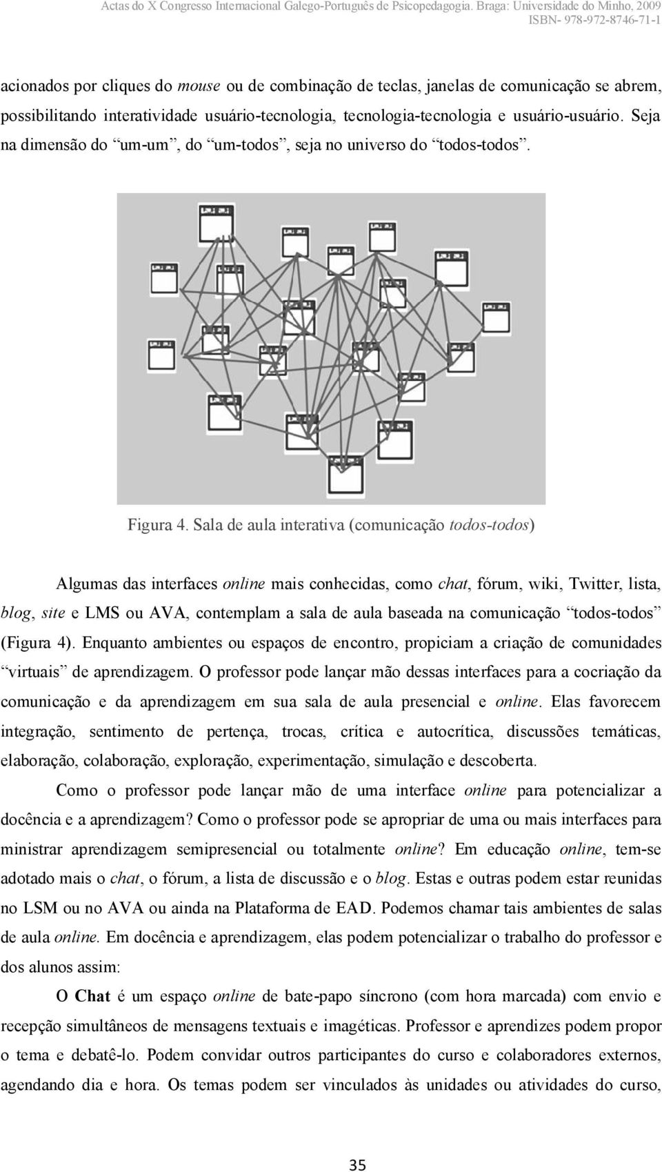 Sala de aula interativa (comunicação todos-todos) Algumas das interfaces online mais conhecidas, como chat, fórum, wiki, Twitter, lista, blog, site elm S ou AVA,contemplam