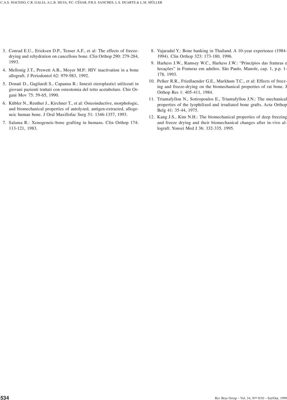 J Periodontol 62: 979-983, 1992. 5. Donati D., Gagliardi S., Capanna R.: Innesti eteroplastici utilizzati in giovani pazienti trattati con osteotomia del tetto acetabolare.