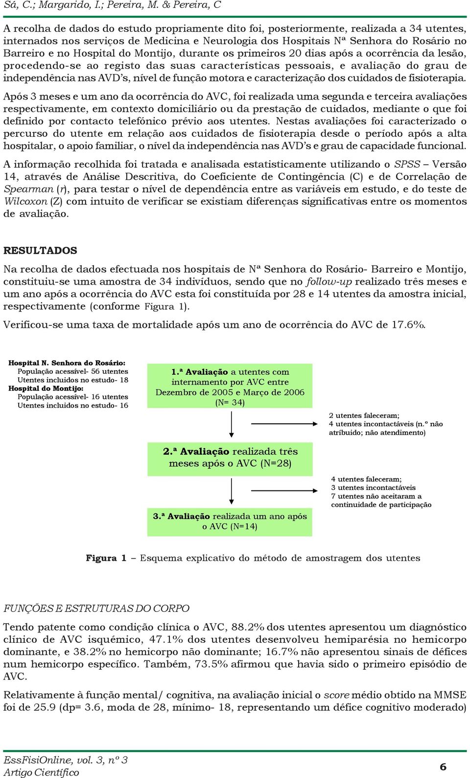 Barreiro e no Hospital do Montijo, durante os primeiros 20 dias após a ocorrência da lesão, procedendo-se ao registo das suas características pessoais, e avaliação do grau de independência nas AVD s,