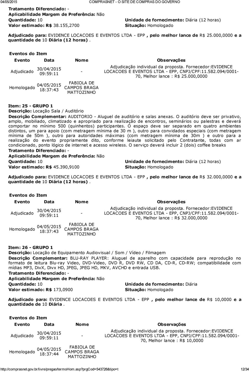 000,0000 Item: 25 GRUPO 1 Descrição: Locação Sala / Auditório Descrição Complementar: AUDITORIO Aluguel de auditório e salas anexas.