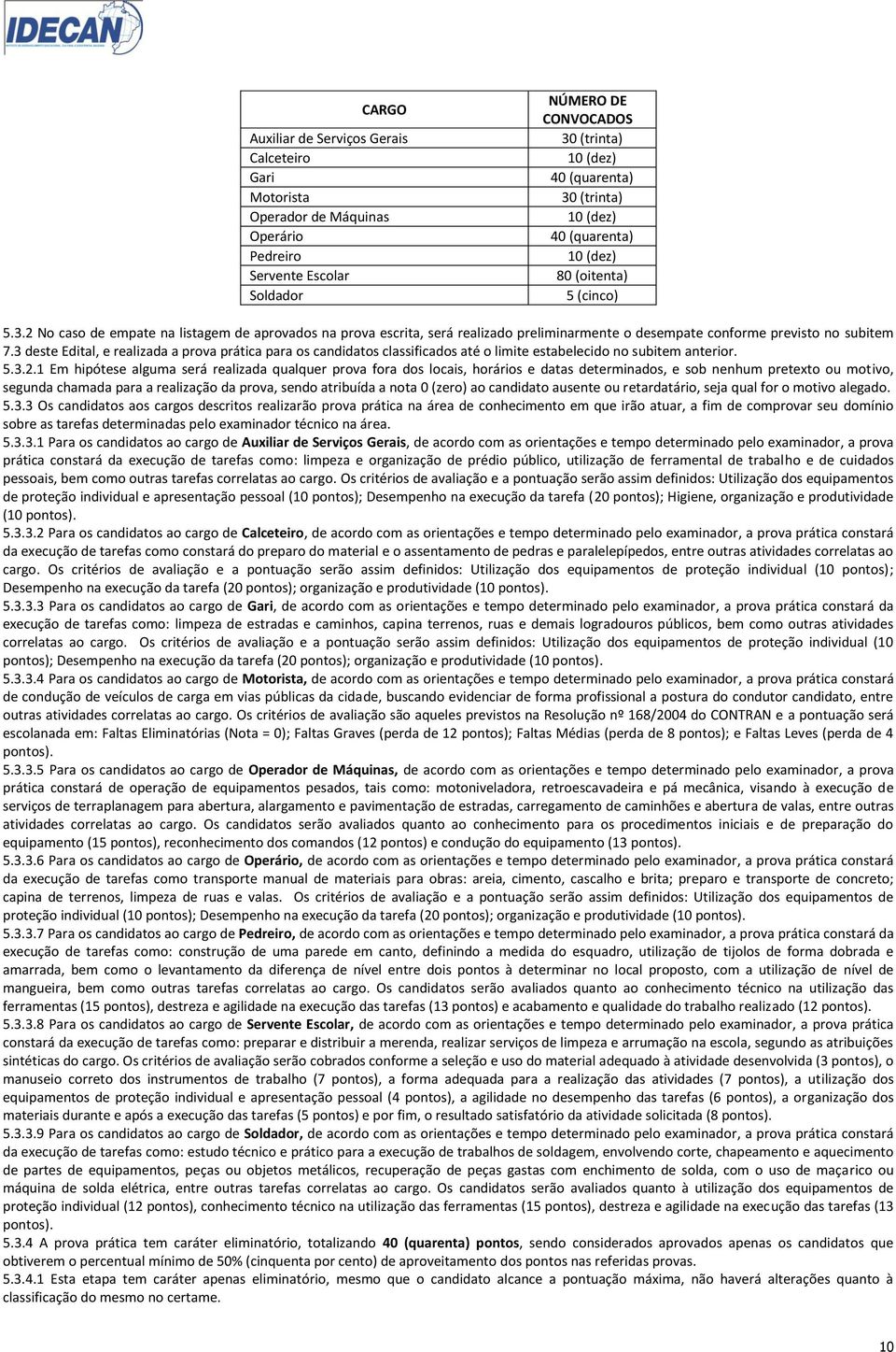 3 deste Edital, e realizada a prova prática para os candidatos classificados até o limite estabelecido no subitem anterior. 5.3.2.