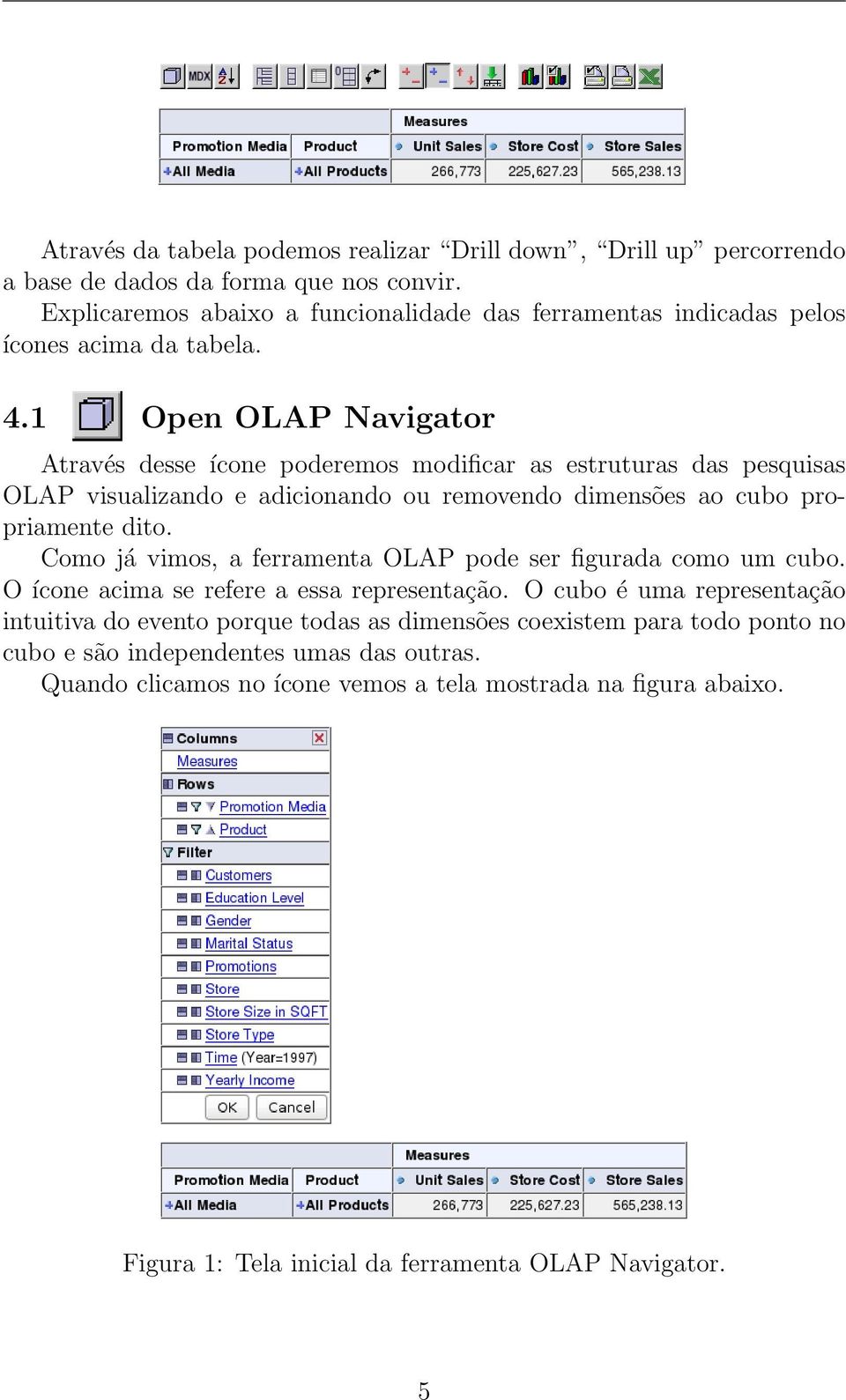 1 Open OLAP Navigator Através desse ícone poderemos modificar as estruturas das pesquisas OLAP visualizando e adicionando ou removendo dimensões ao cubo propriamente dito.