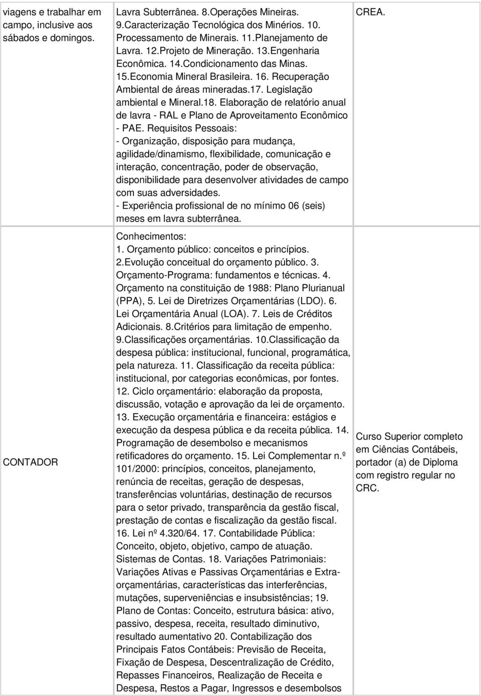 Legislação ambiental e Mineral.18. Elaboração de relatório anual de lavra - RAL e Plano de Aproveitamento Econômico - PAE.