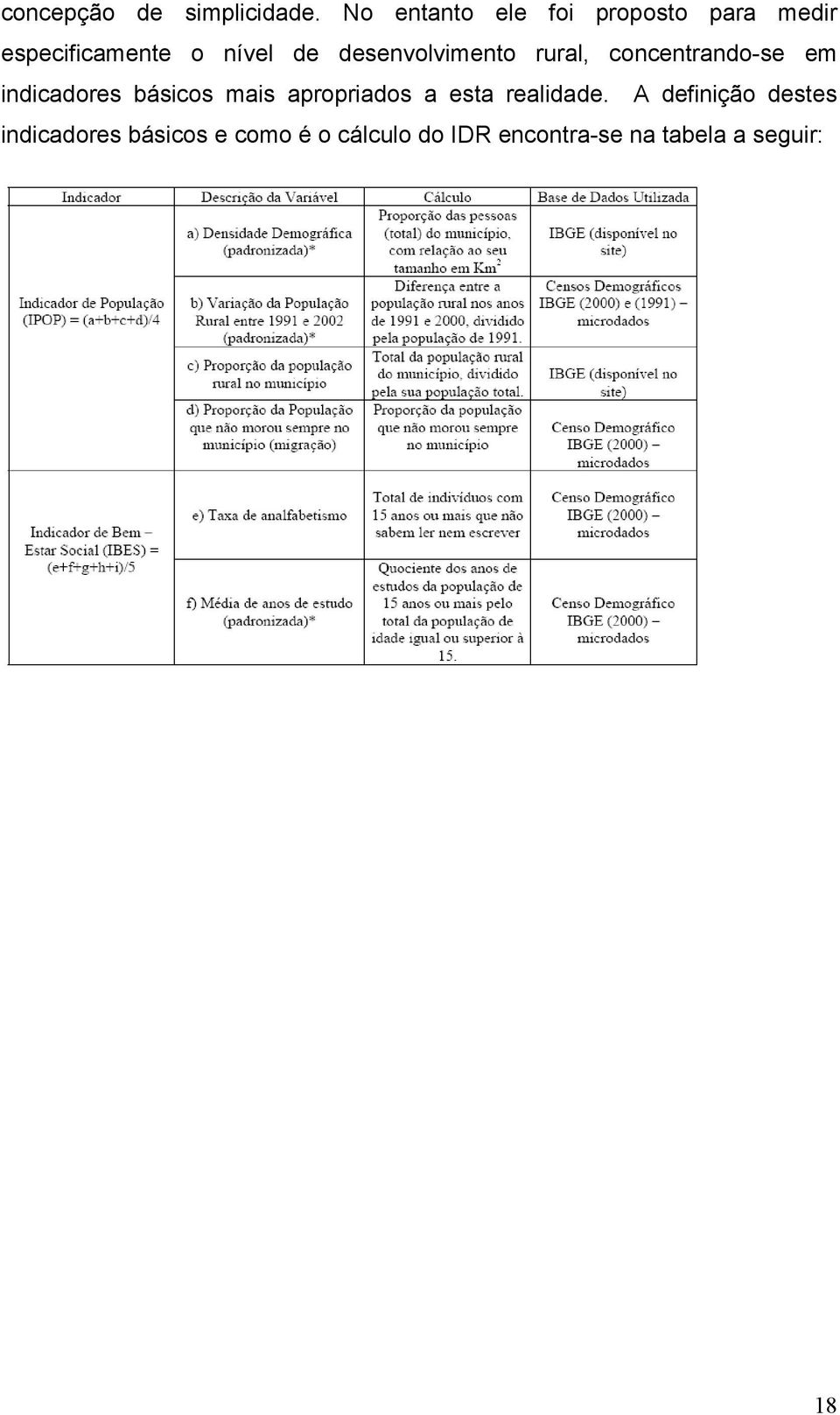 desenvolvmento rural, concentrando-se em ndcadores báscos mas