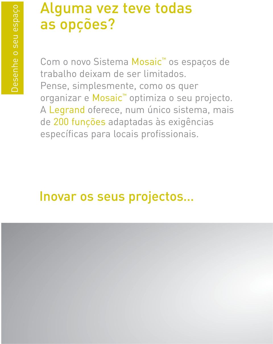 Pense, simplesmente, como os quer organizar e Mosaic optimiza o seu projecto.