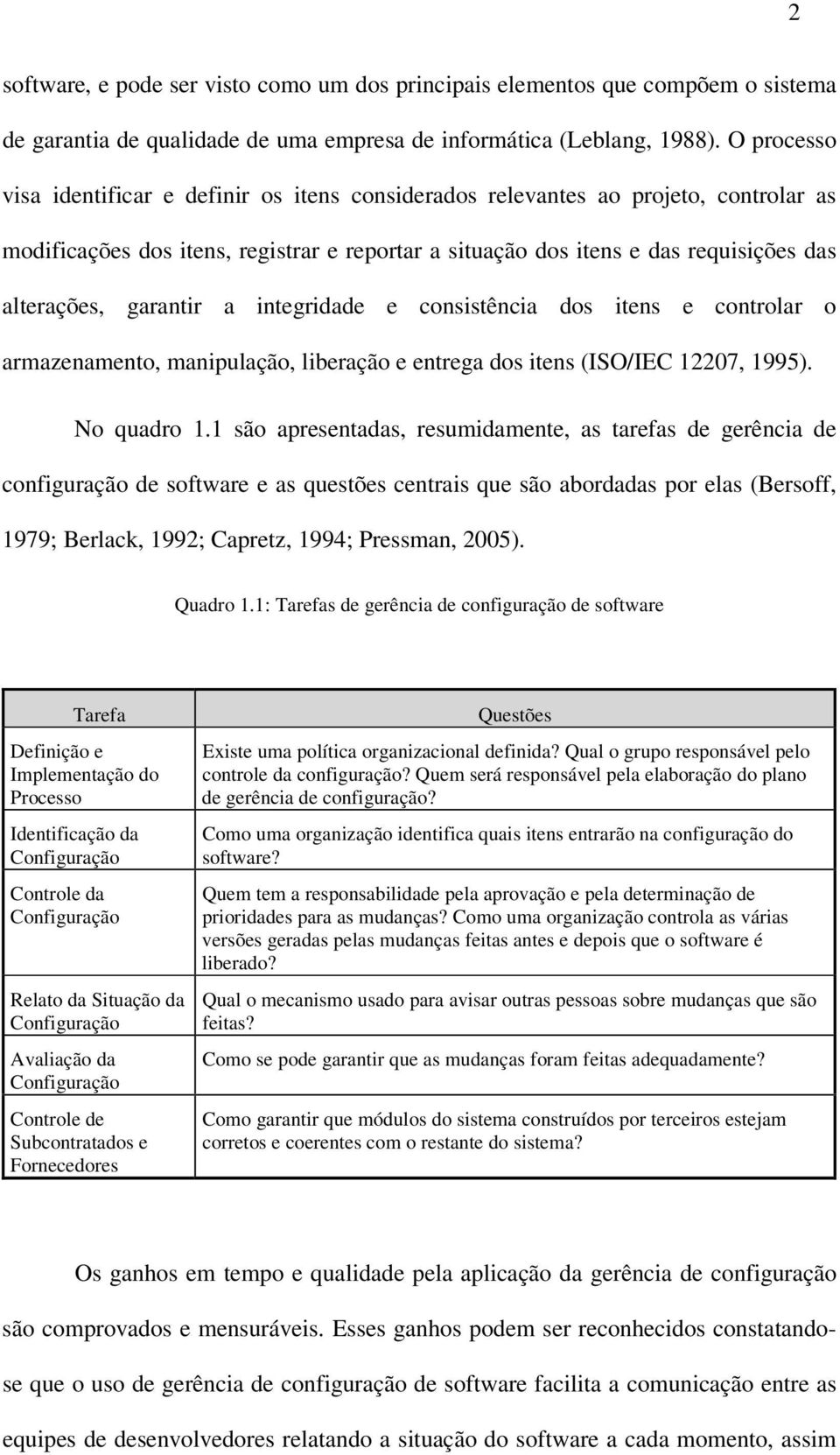 garantir a integridade e consistência dos itens e controlar o armazenamento, manipulação, liberação e entrega dos itens (ISO/IEC 12207, 1995). No quadro 1.