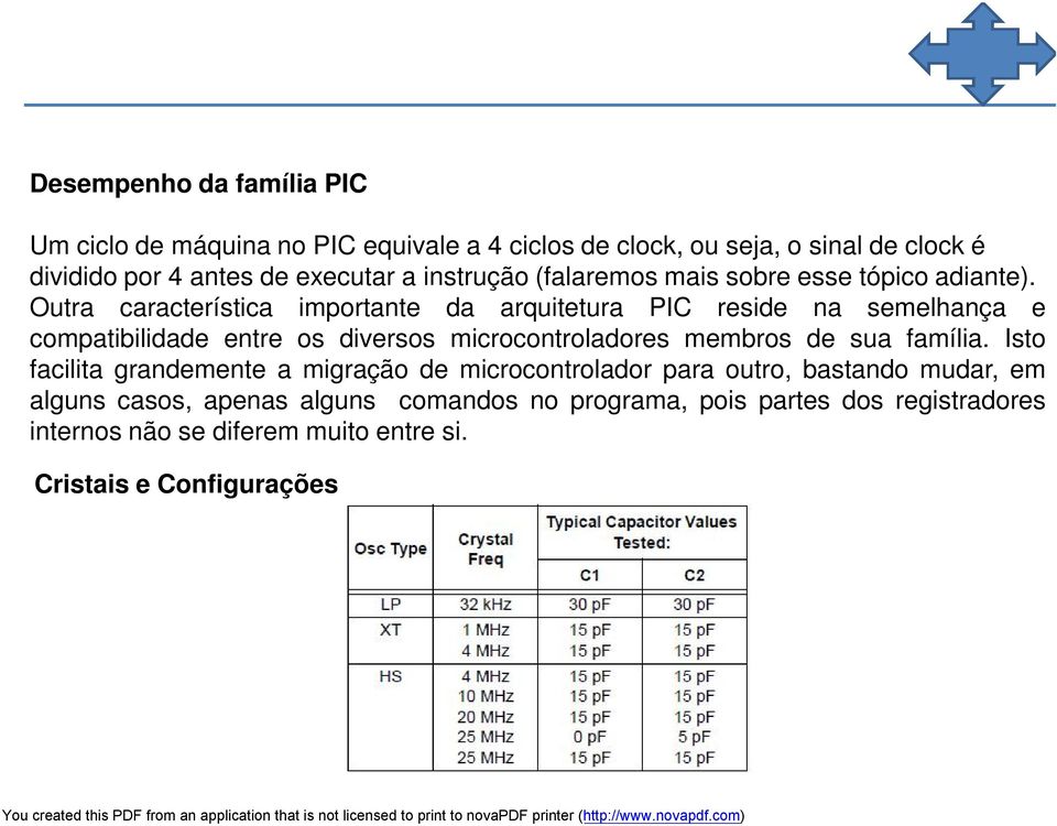 Outra característica importante da arquitetura PIC reside na semelhança e compatibilidade entre os diversos microcontroladores membros de sua