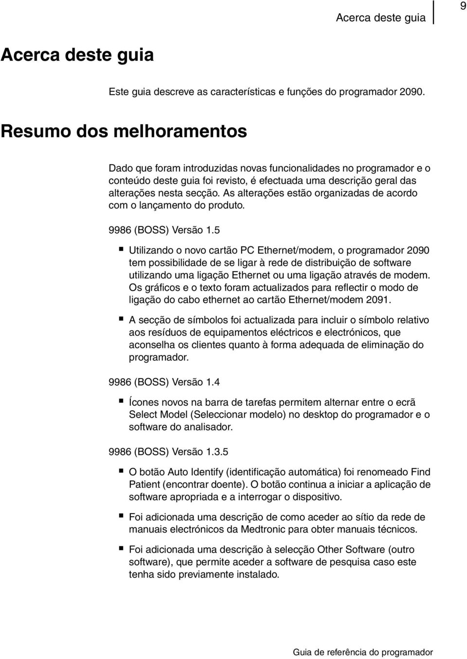 As alterações estão organizadas de acordo com o lançamento do produto. 9986 (BOSS) Versão 1.