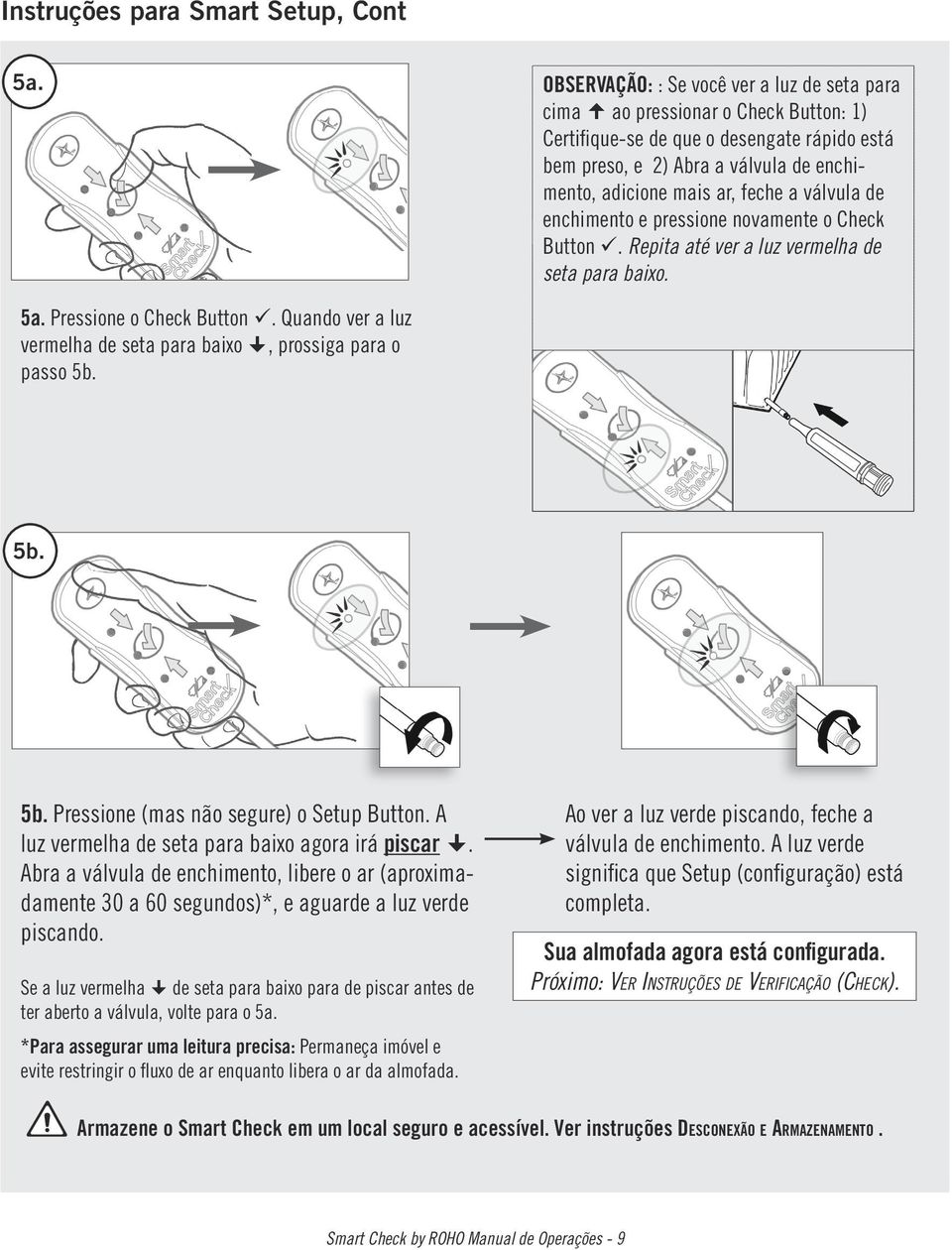 válvula de enchimento e pressione novamente o Check Button. Repita até ver a luz vermelha de seta para baixo. 5a. Pressione o Check Button.