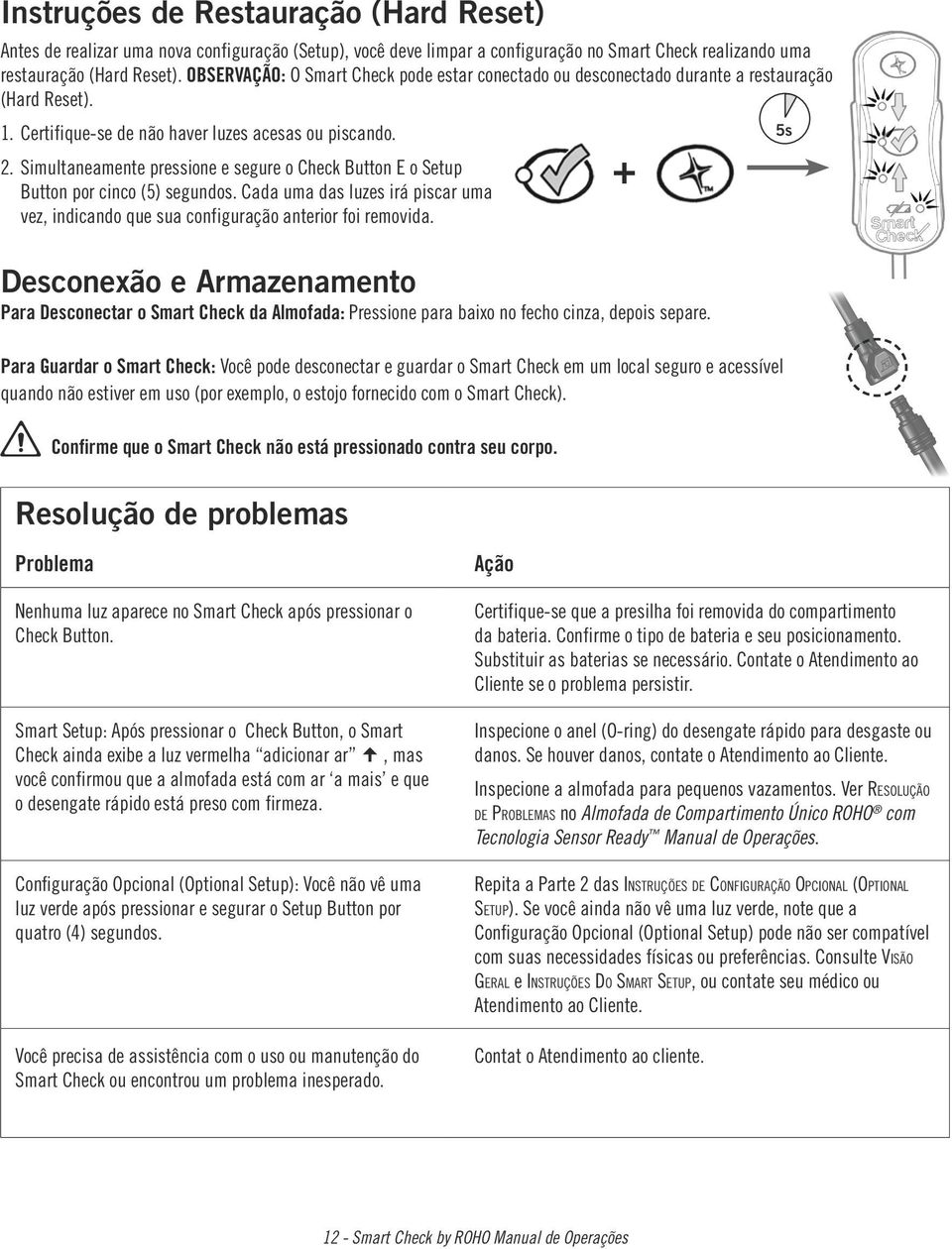 Simultaneamente pressione e segure o Check Button E o Setup + Button por cinco (5) segundos. Cada uma das luzes irá piscar uma vez, indicando que sua configuração anterior foi removida.