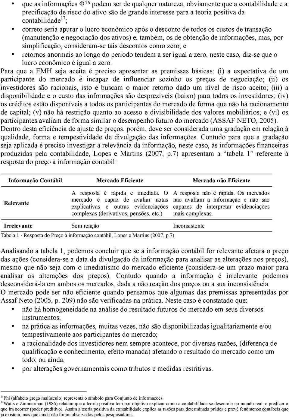 tais descontos como zero; e retornos anormais ao longo do período tendem a ser igual a zero, neste caso, diz-se que o lucro econômico é igual a zero.