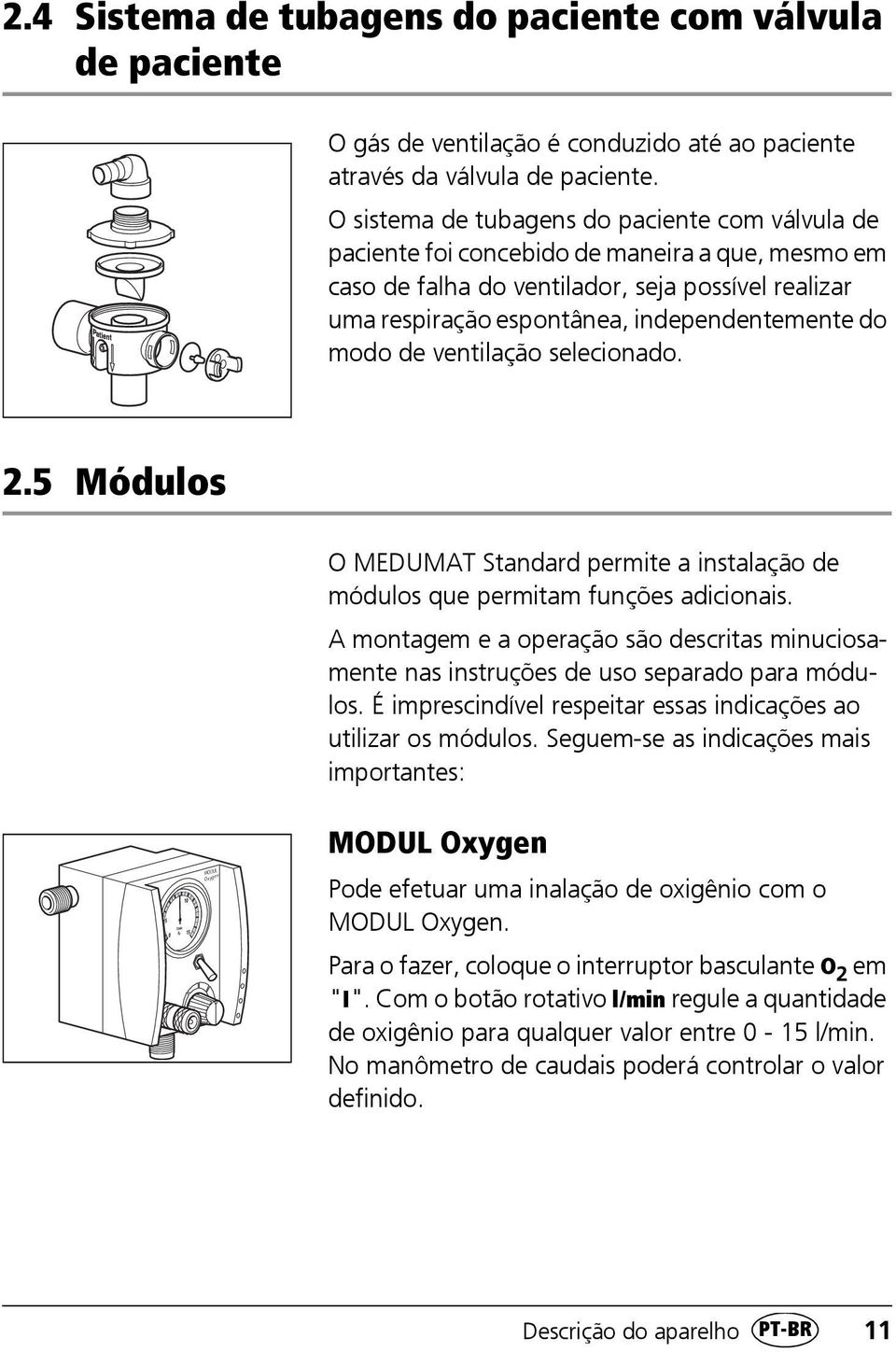 modo de ventilação selecionado. 2.5 Módulos O MEDUMAT Standard permite a instalação de módulos que permitam funções adicionais.