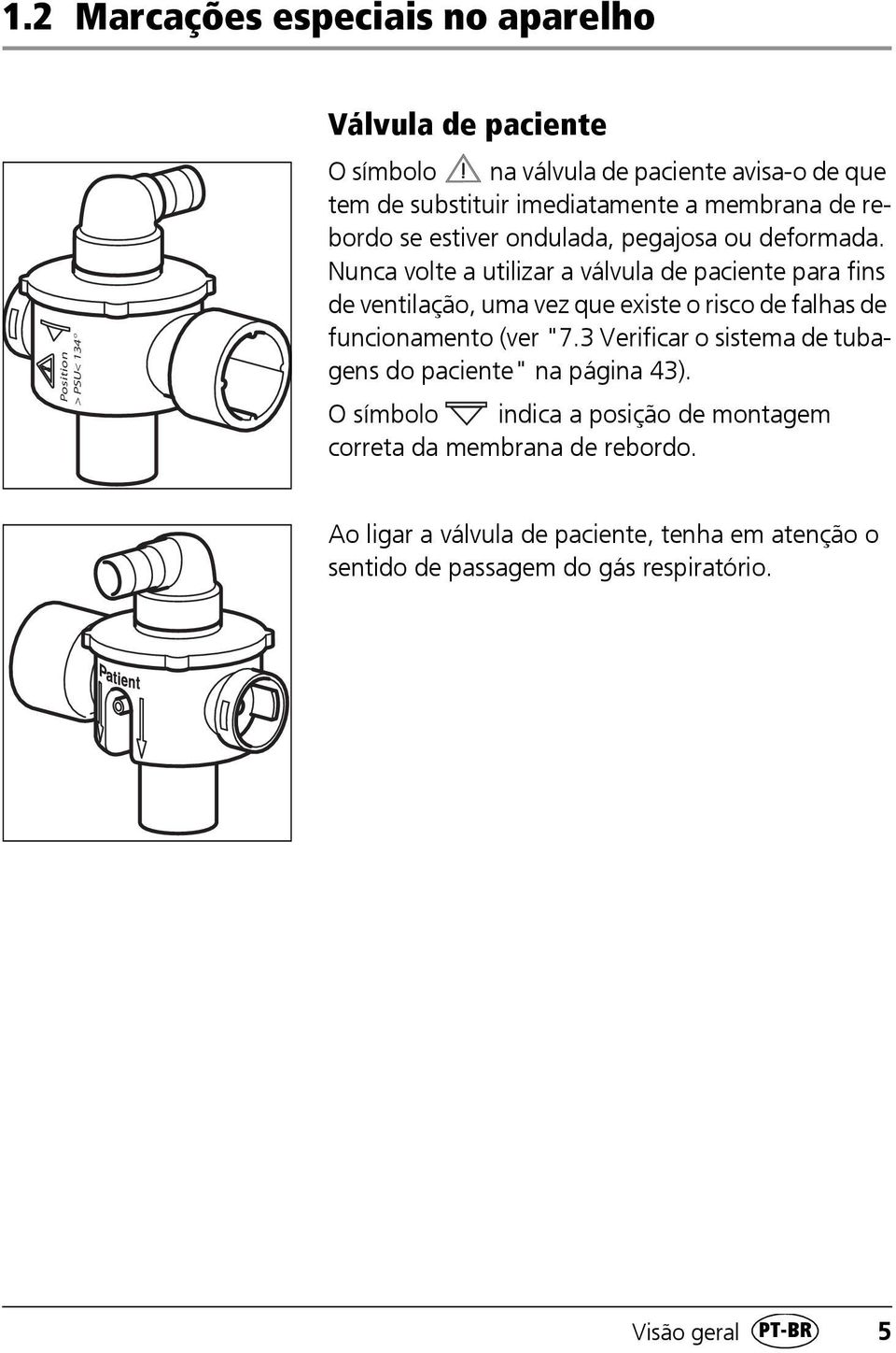 Nunca volte a utilizar a válvula de paciente para fins de ventilação, uma vez que existe o risco de falhas de funcionamento (ver "7.