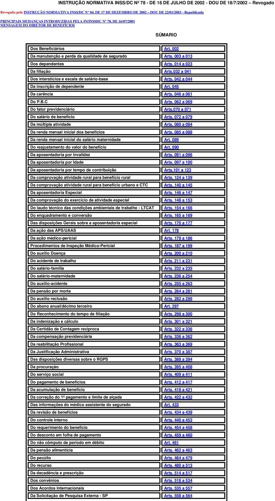 003 a 013 Dos dependentes Arts. 014 a 023 Da filiação Arts.032 a 041 Dos interstícios e escala de salário-base Arts. 042 a 044 Da inscrição de dependente Art. 045 Da carência Arts. 046 a 061 Do P.B.