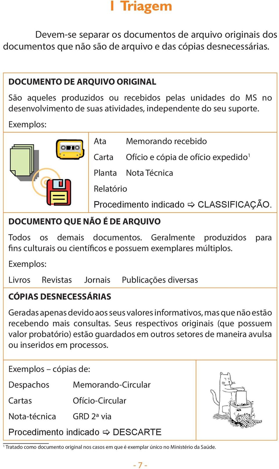 Exemplos: Ata Memorando recebido Carta Ofício e cópia de ofício expedido 1 Planta Relatório Nota Técnica DOCUMENTO QUE NÃO É DE ARQUIVO Procedimento indicado [ CLASSIFICAÇÃO.