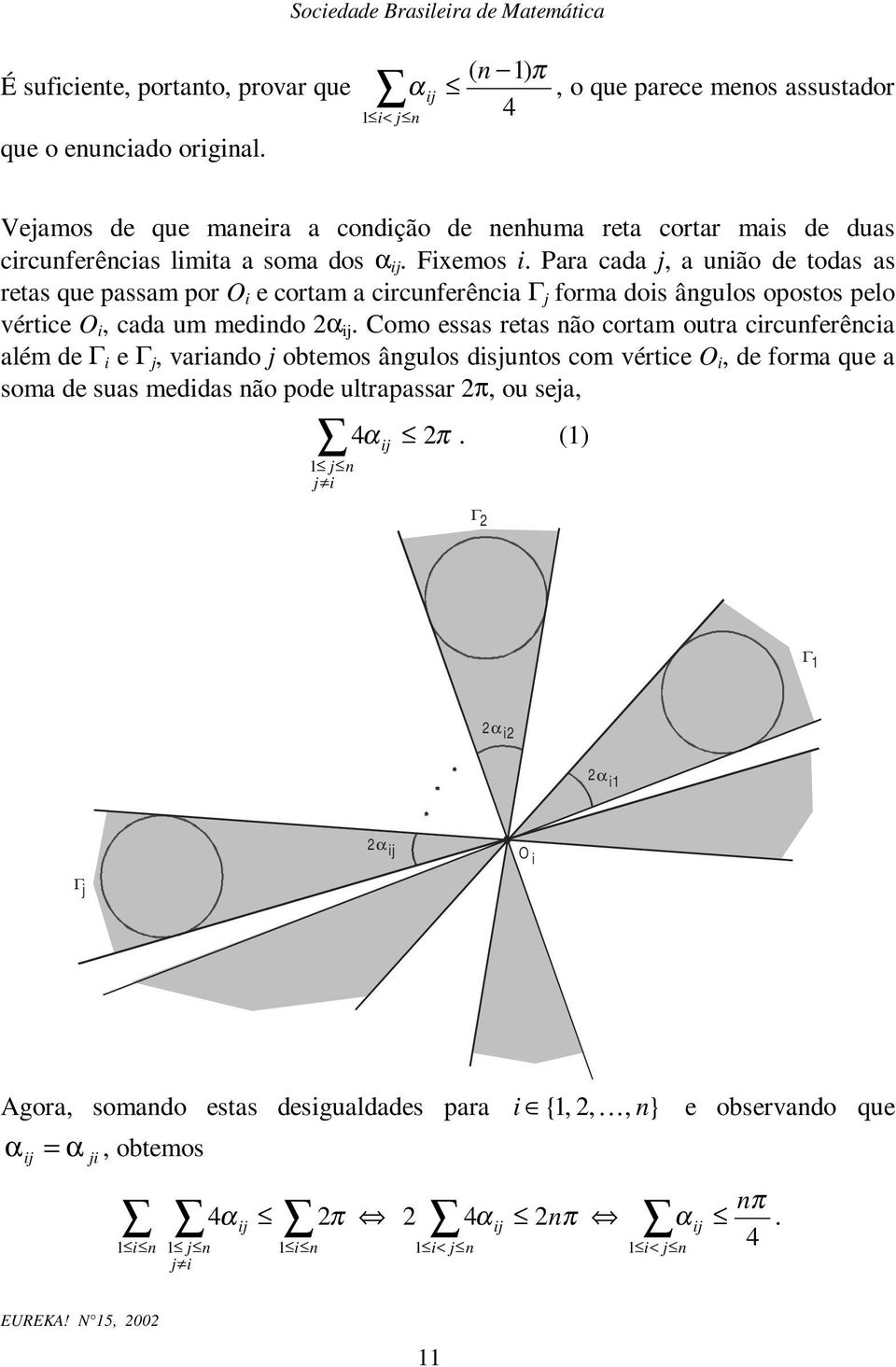 Paa cada j, a uião de todas as etas que passam po O i e cotam a cicueêcia Γ j oma dois âgulos opostos pelo vétice O i, cada um medido α ij.