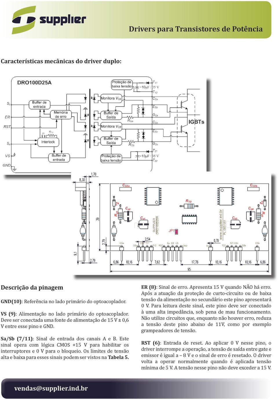 Este sinal opera com lógica CMOS +15 V para habilitar os interruptores e 0 V para o bloqueio. Os limites de tensão alta e baixa para esses sinais podem ser vistos na Tabela 5. ER (8): Sinal de erro.