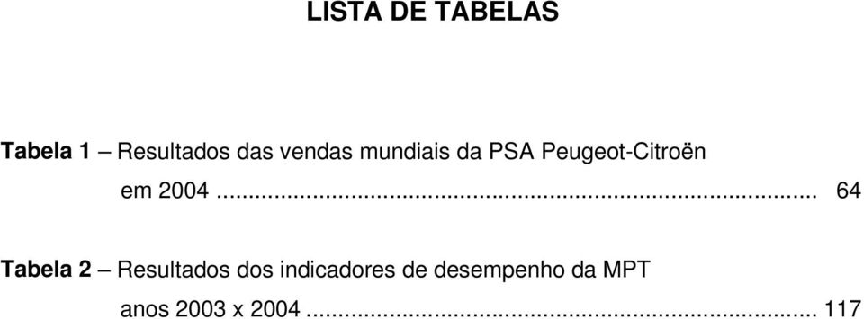 2004... 64 Tabela 2 Resultados dos